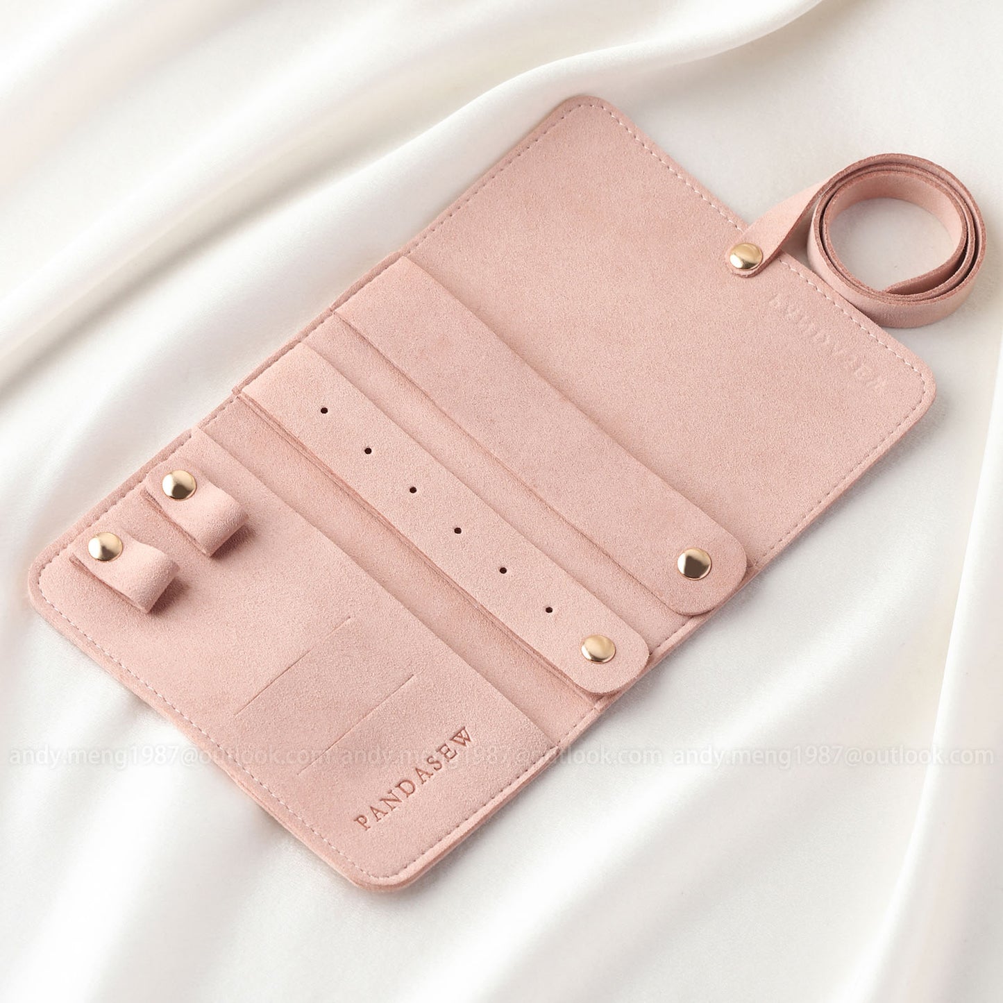 20*12cm Microfiber Travel Case Travel Jewelry Roll Necklace Organizer custom logo