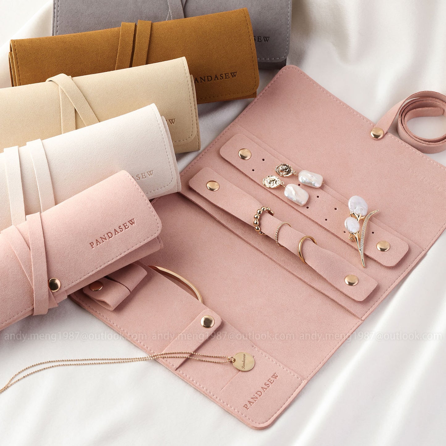 Microfiber Travel Case Travel Jewelry Roll Necklace Organizer custom logo