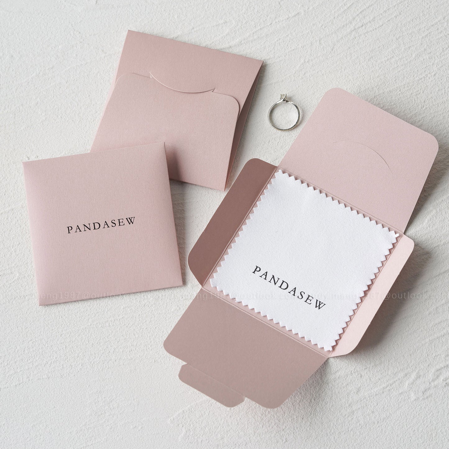 Pandasew pink paper case with polishing cloth set, treated polishing cloth to clean jewelry