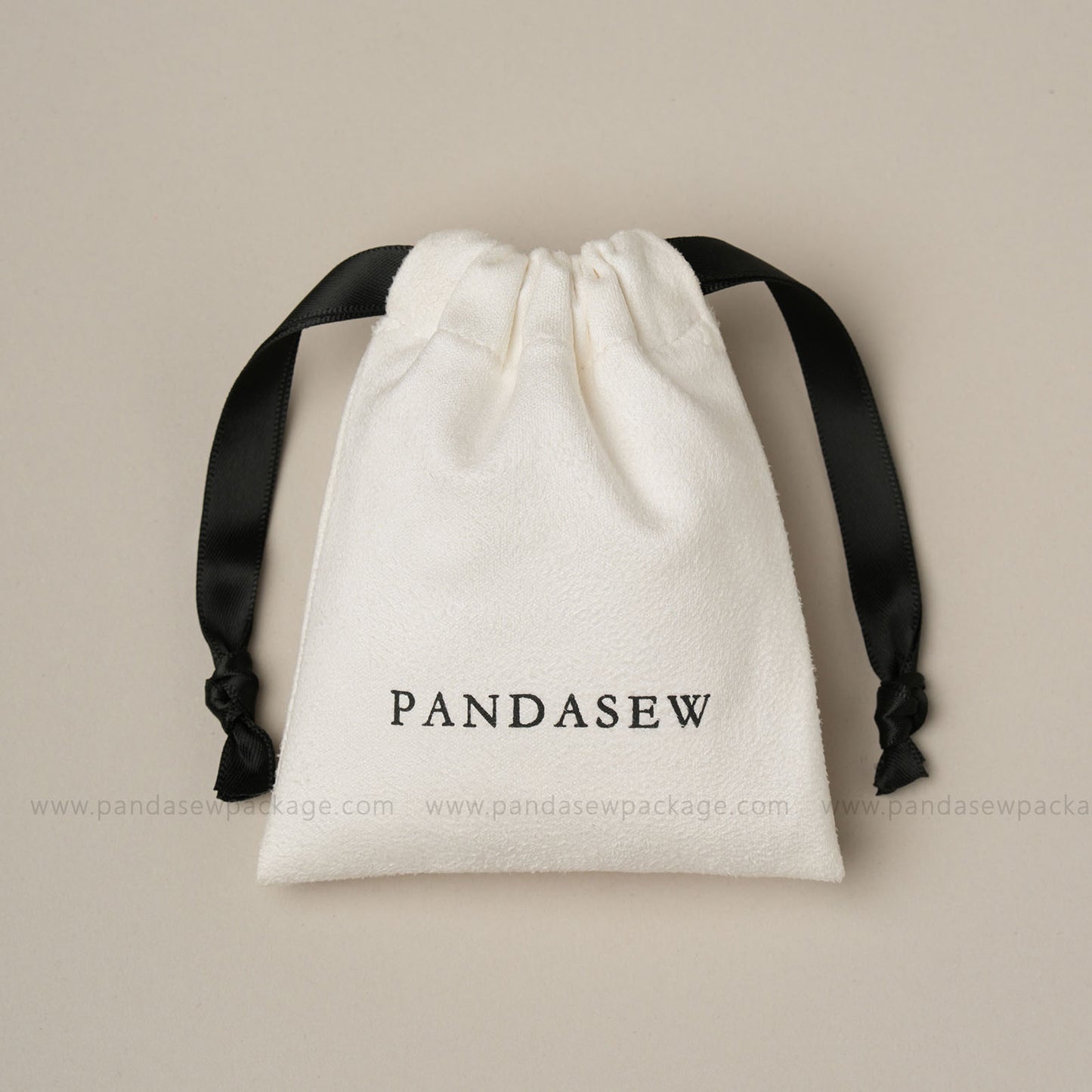 white drawstring package bag print logo