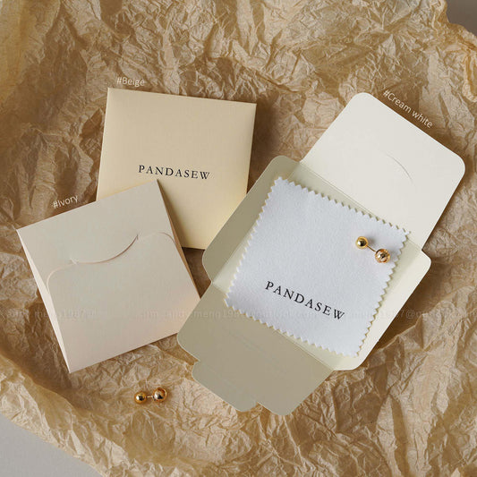 Pandasew cream, ivory and beige paper case with polishing cloth set, treated polishing cloth to clean jewelry