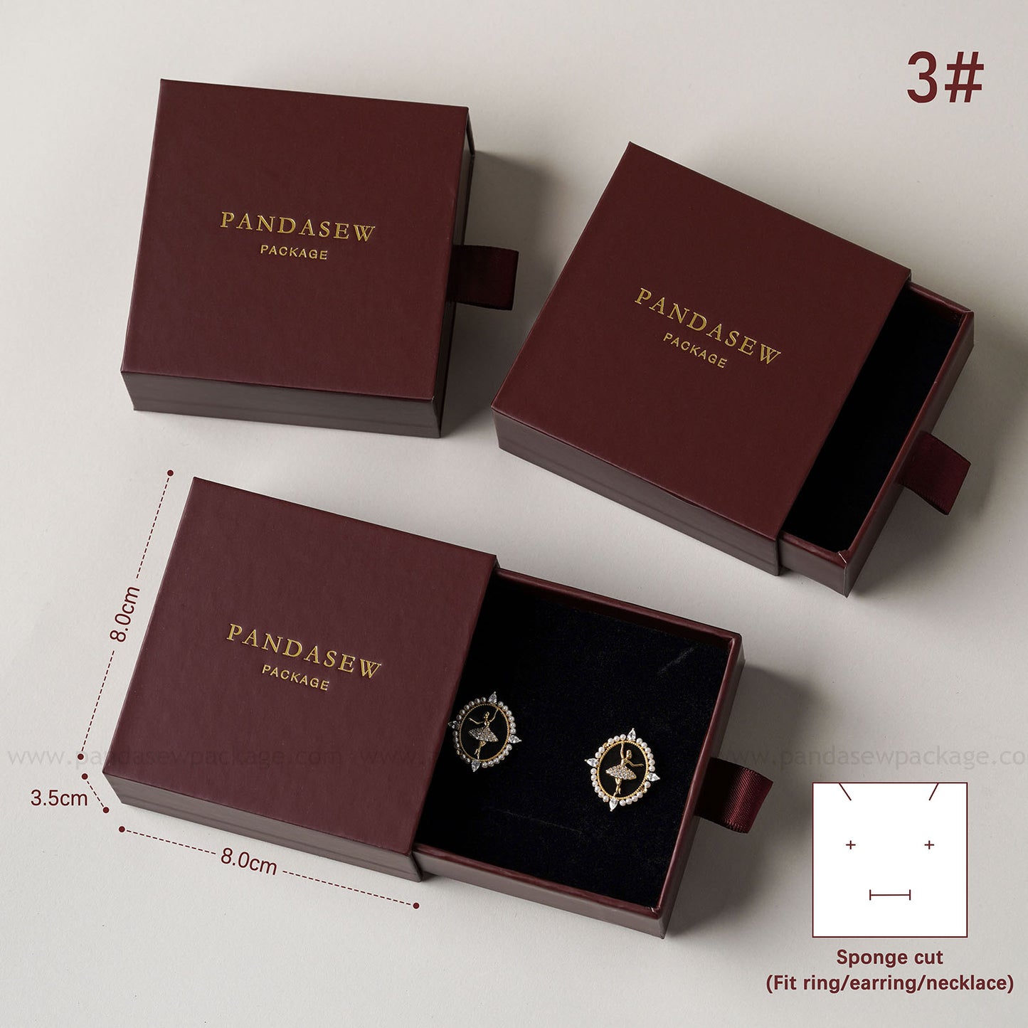 burgundy ring/necklace/earrings box high-ended jewelry box