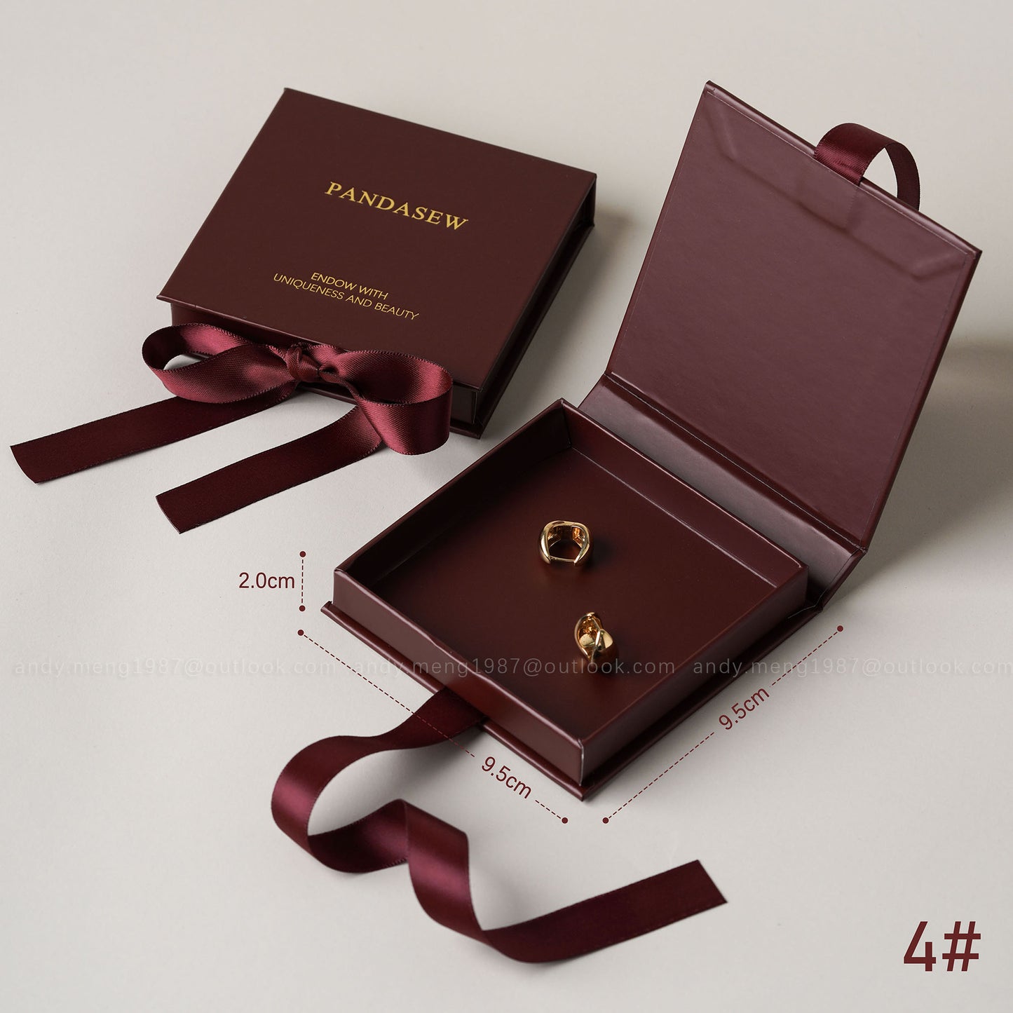flip jewelry box burgundy custom logo