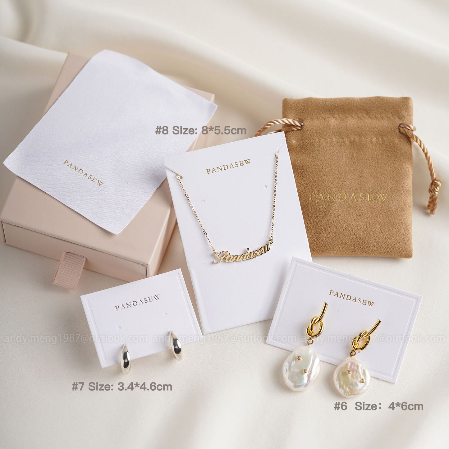 custom earring and necklace paper cards, jewelry box pouch and card set