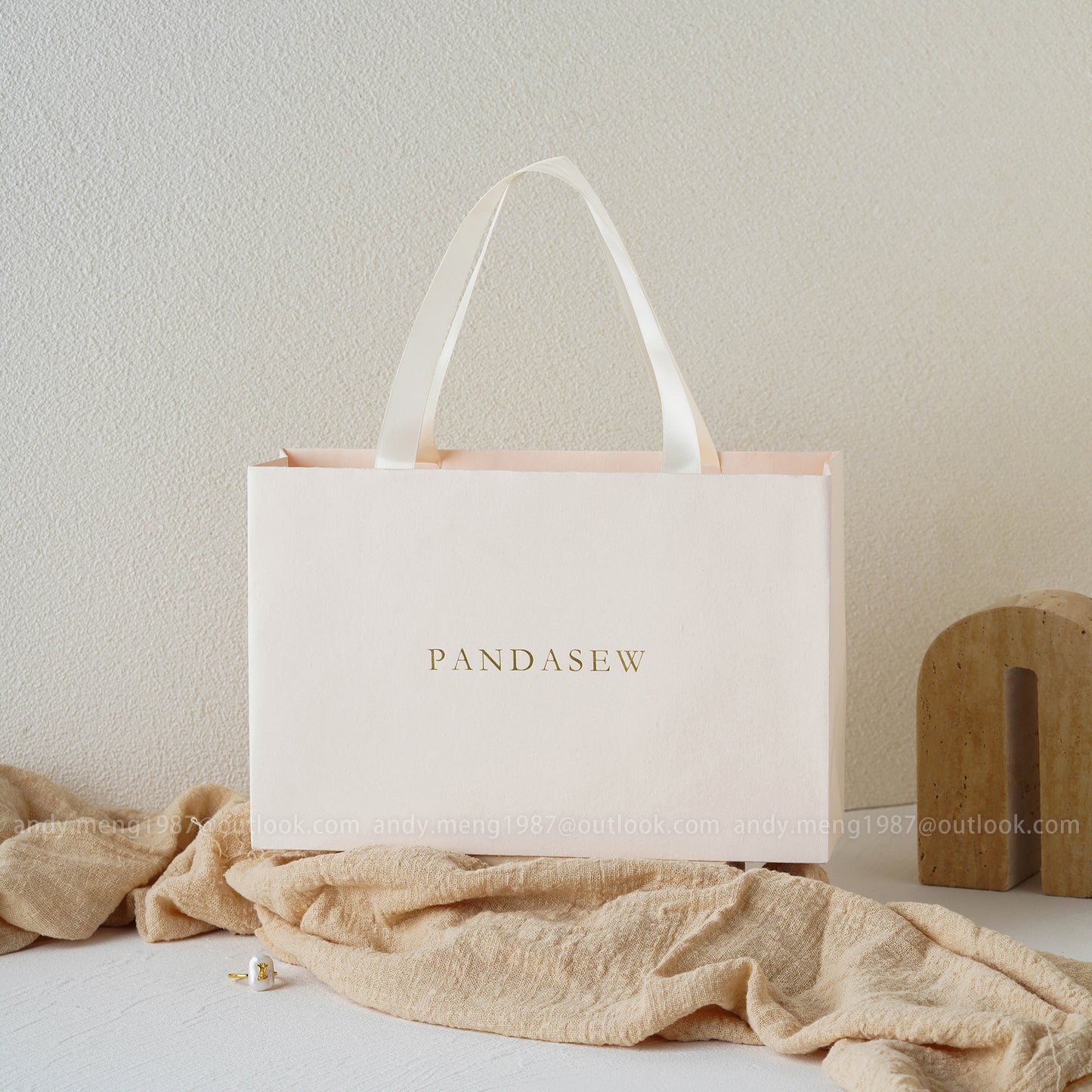 paper packaging bags with silk ribbon tote 24x16cm