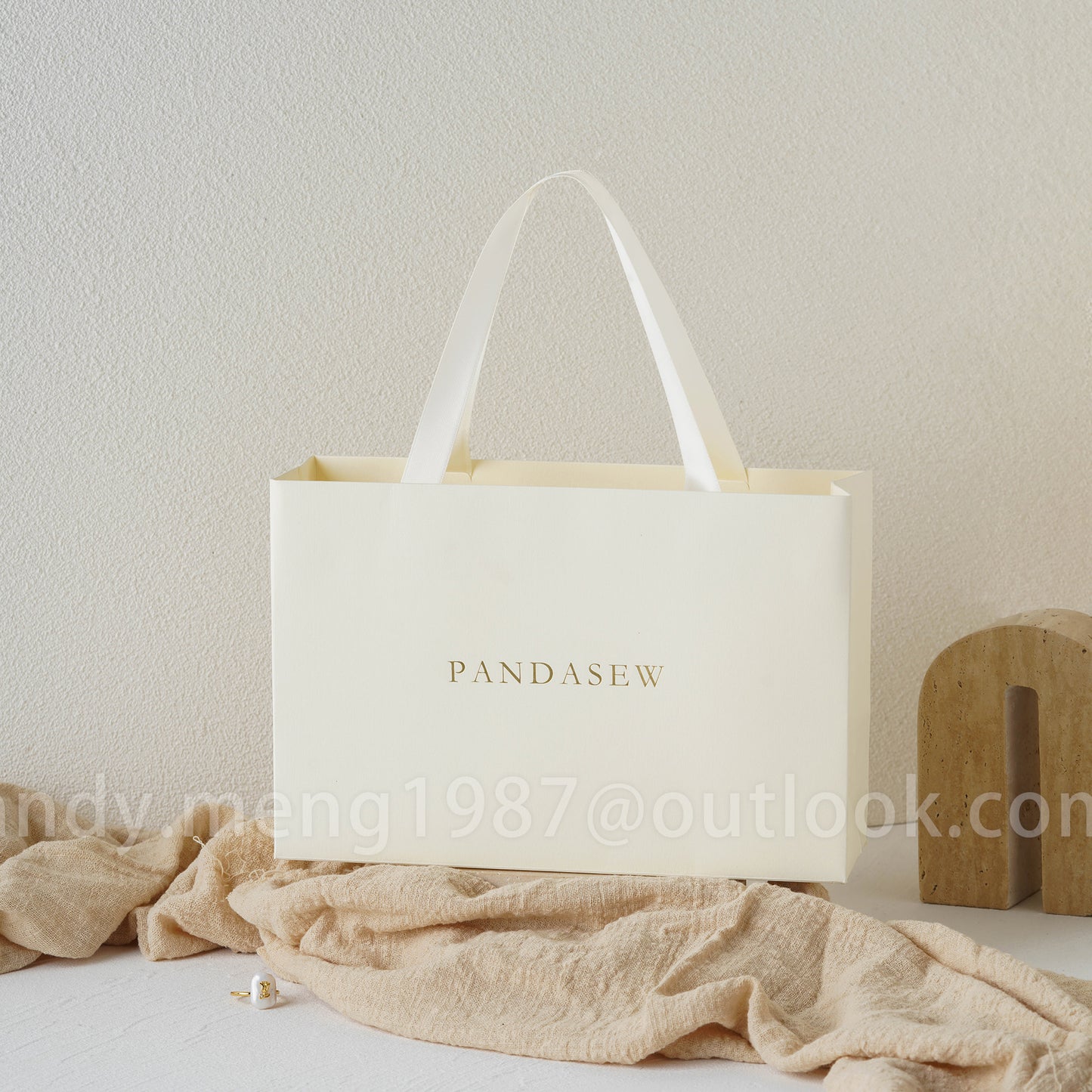 cream white paper party bags with silk ribbon 24x16cm