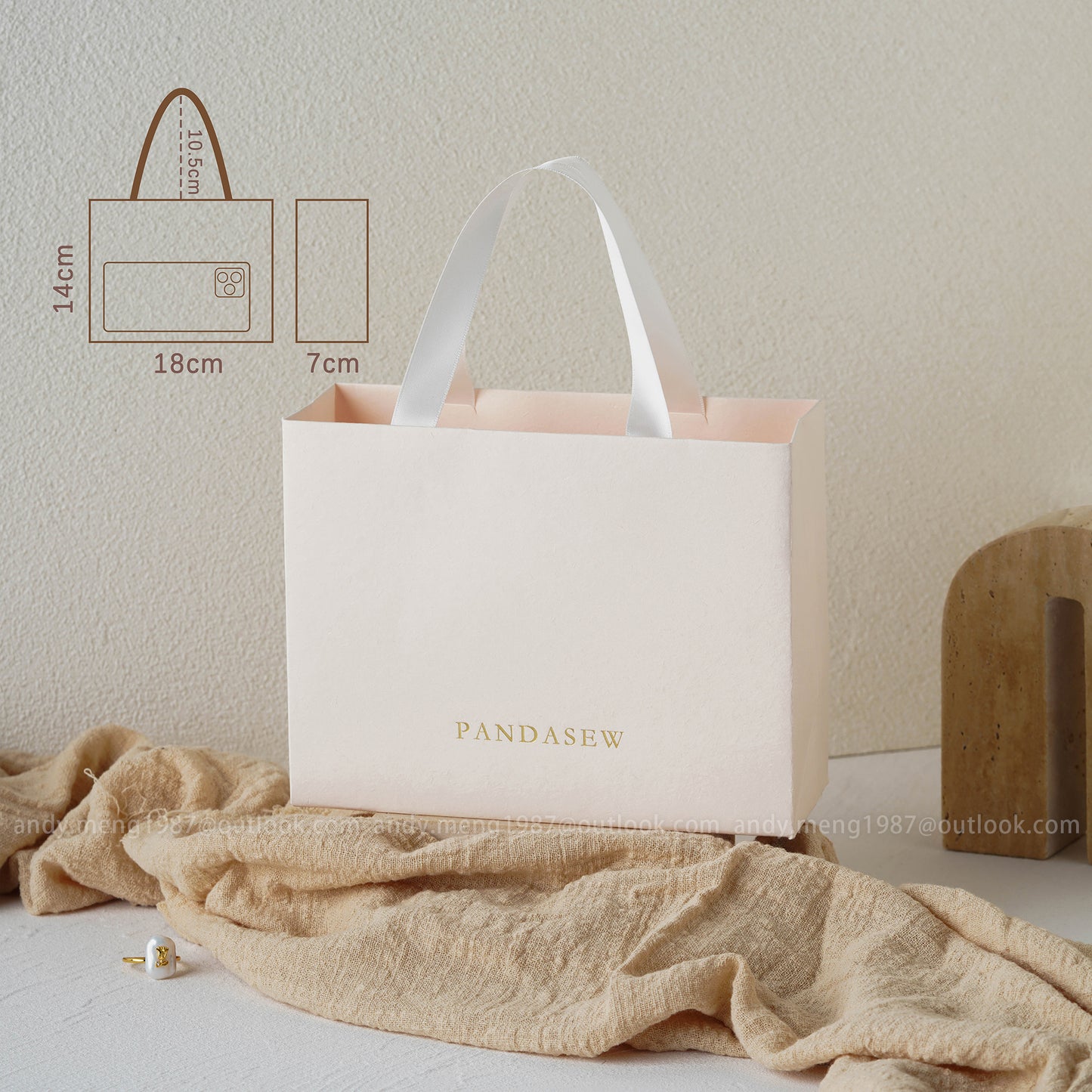 ivory paper party bags, jewelry packaging with a custom logo