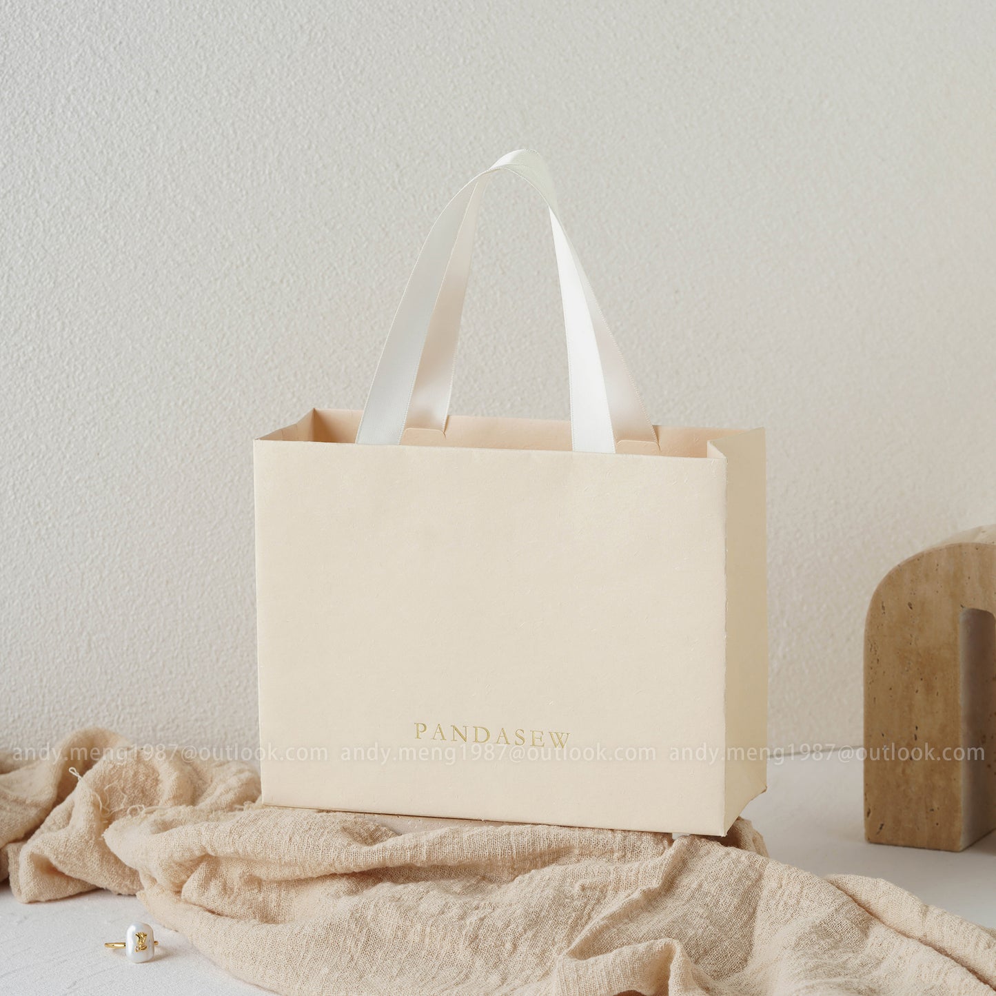 beige paper bag with custom logo