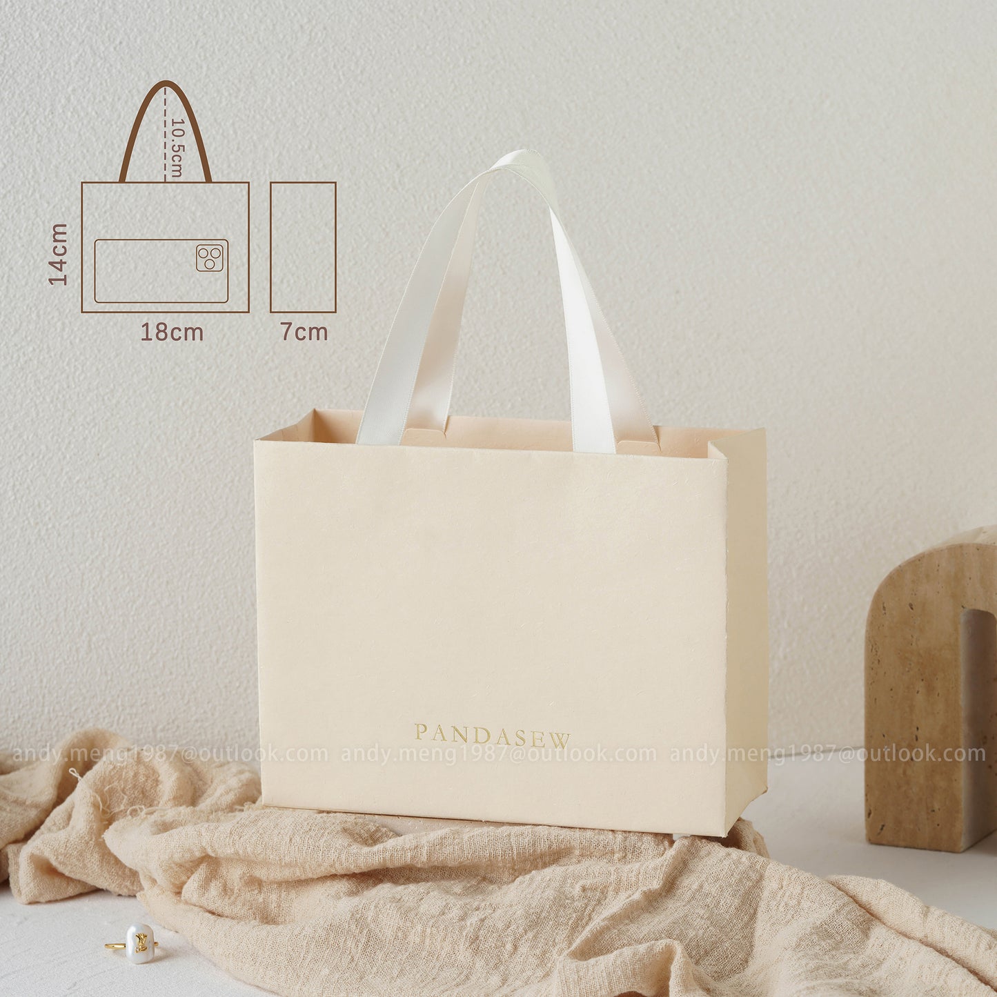 off-white paper party bags, jewelry packaging with a custom logo