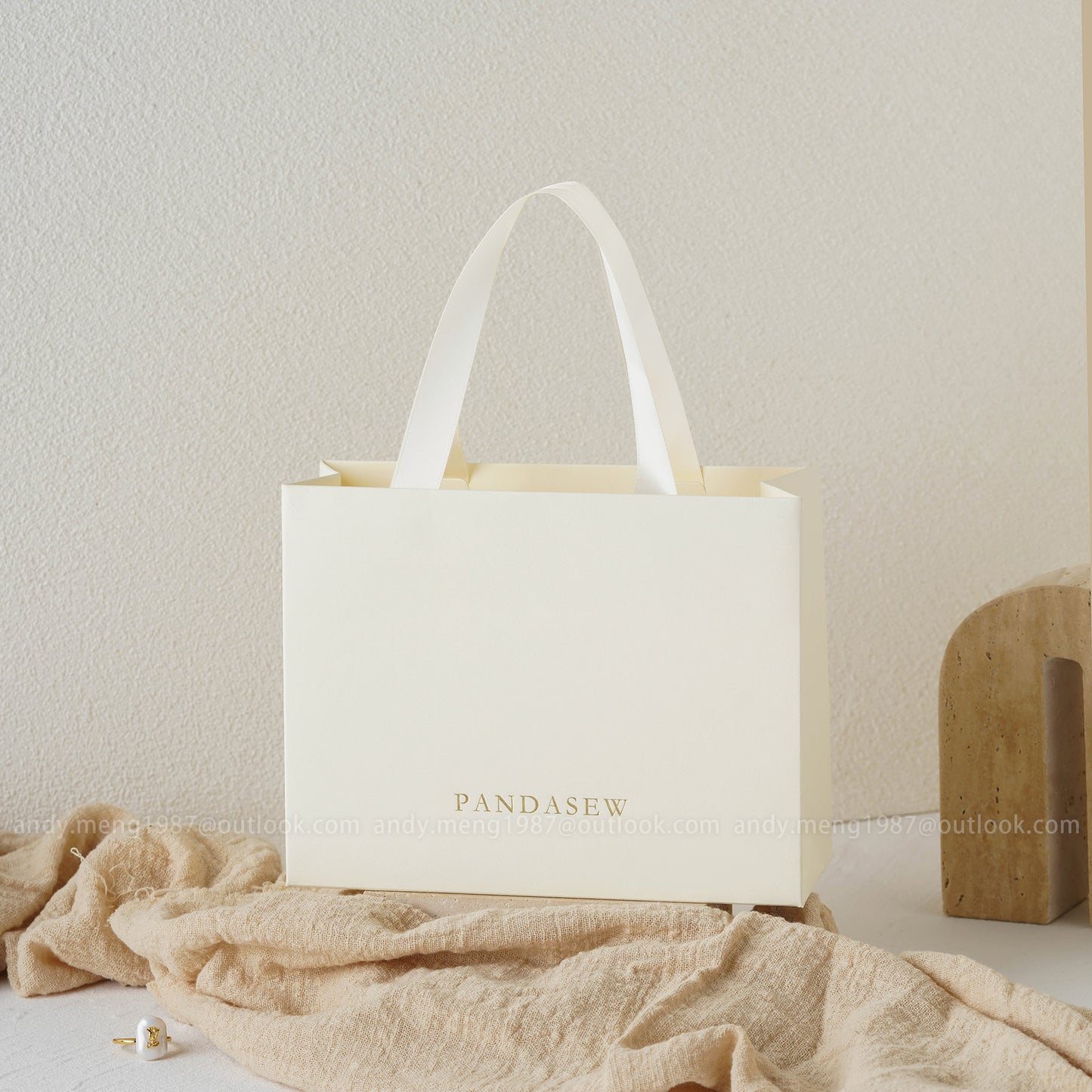 personalized cream white paper gift bags 14x18cm