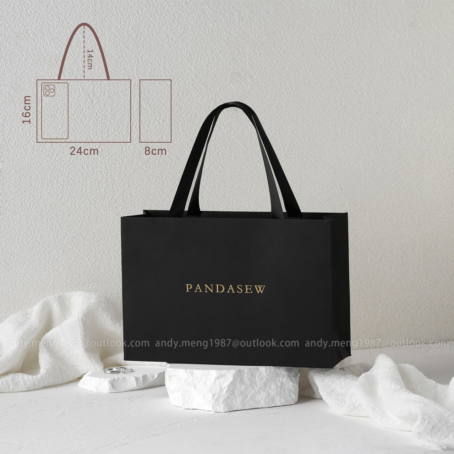 black horizontal paper bag custom logo