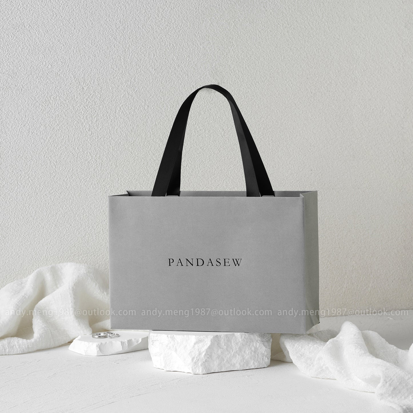 gray paper packaging bags with silk ribbon tote 24x16cm