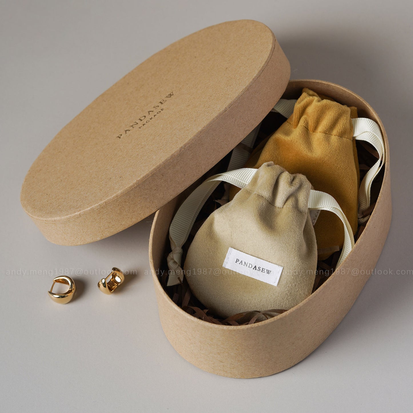 brown and tan color jewelry pouch pandasew custom logo