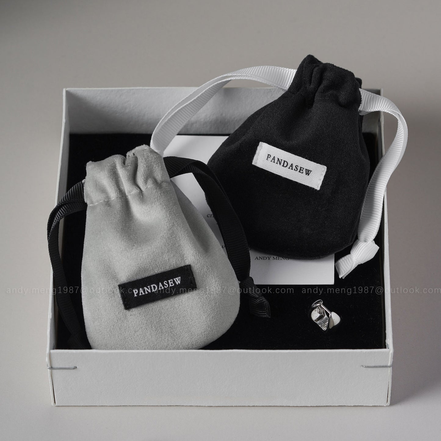 thick velvet drawstring bag, customized jewelry pouch in black and gray