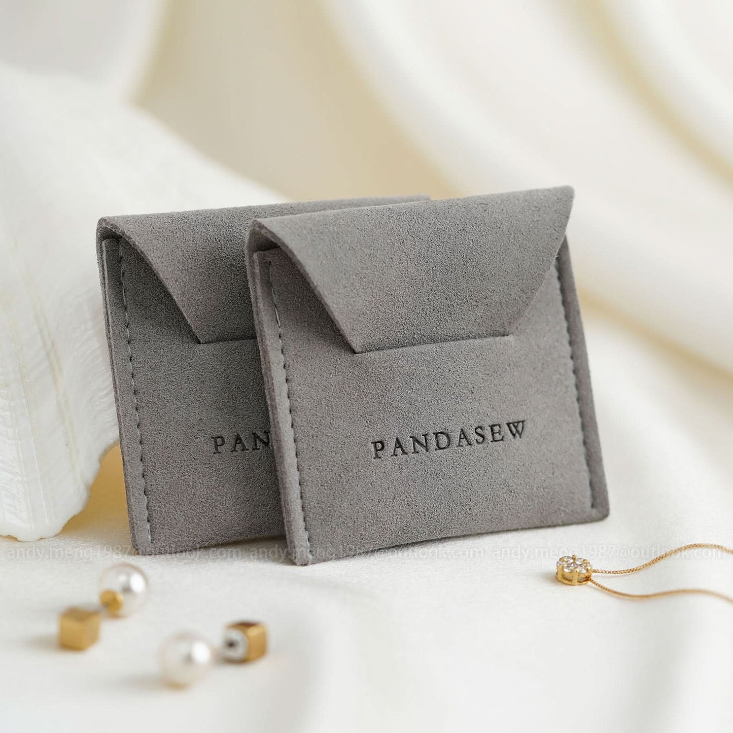 grey color 14 mm thickness microfiber buckle pouch, luxurious fabric bag