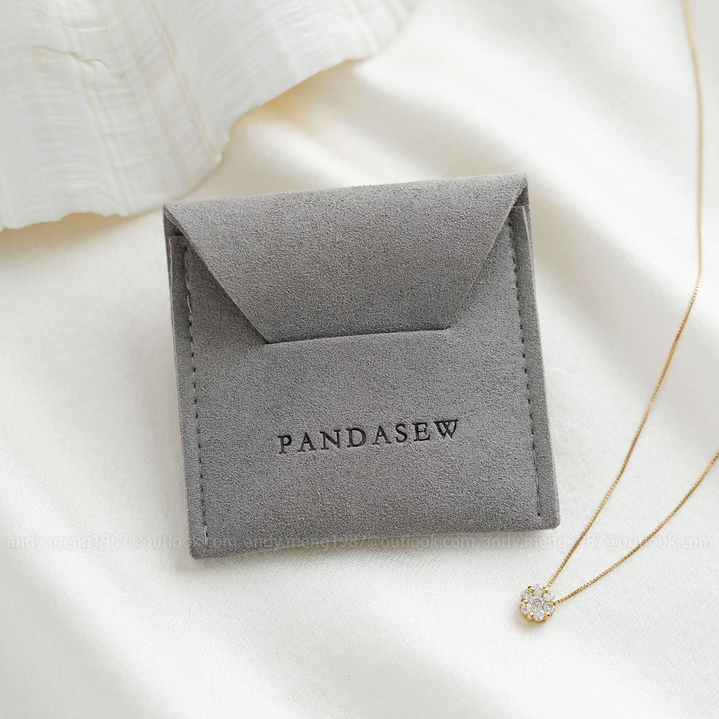 grey color 14 mm thickness microfiber buckle pouch, luxurious fabric bag