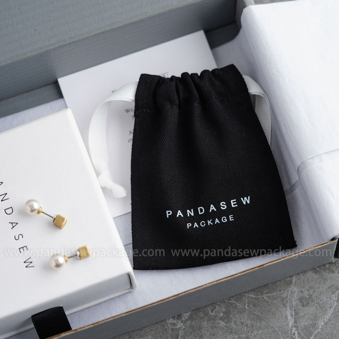 black cotton bag custom logo, jewelry package