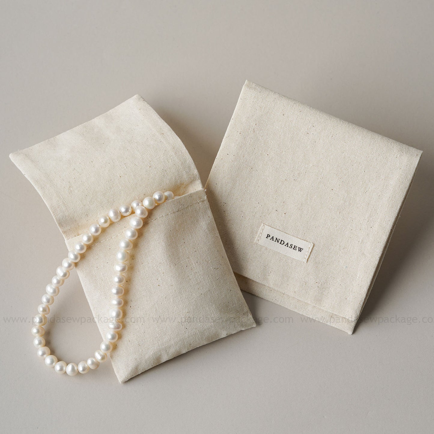 Pandasew Natural Cotton Jewelry Pouches double layered Soft and Sturdy envelope bags Safely Storing Elegant Pearl Necklaces