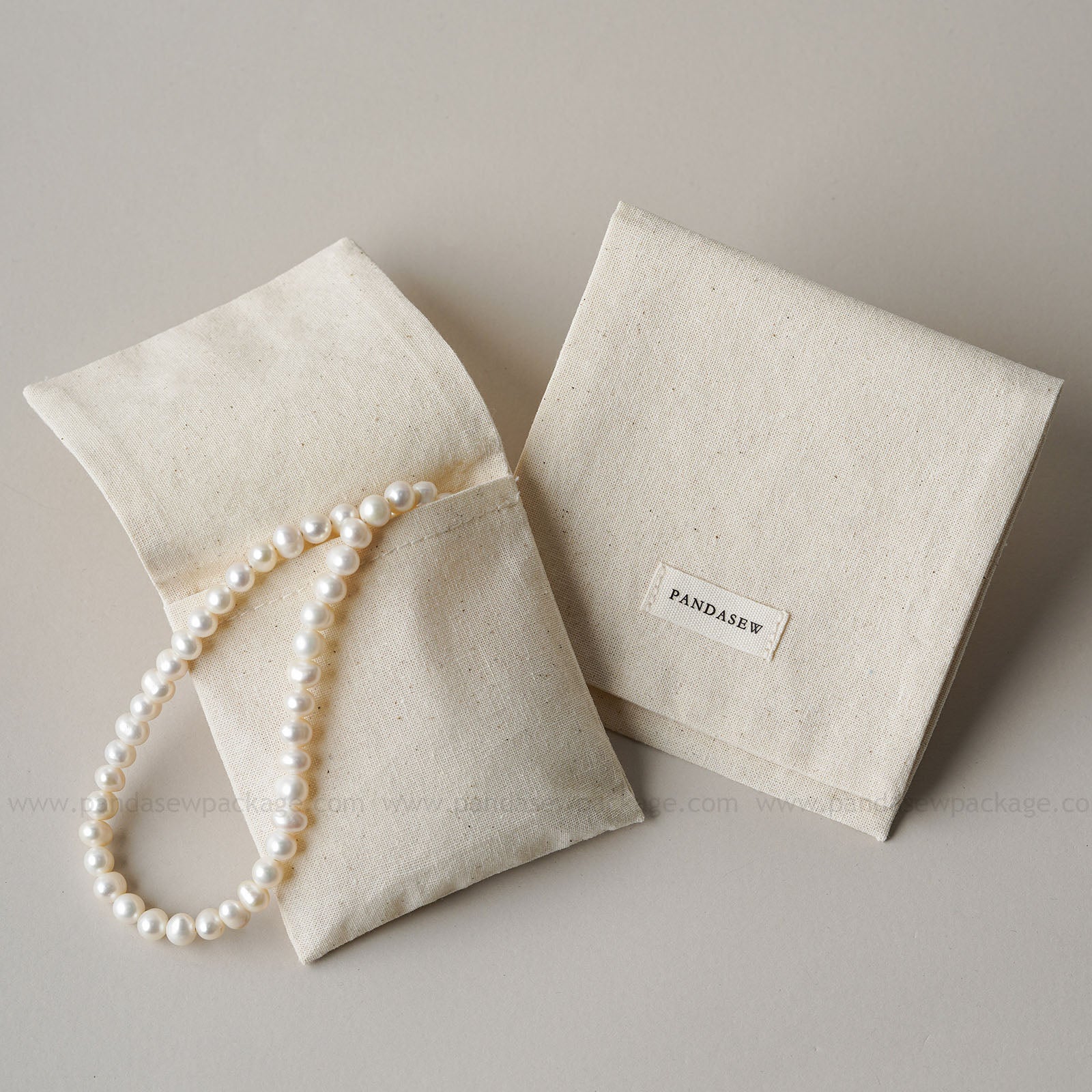 Pandasew Natural Cotton Jewelry Pouches double layered Soft and Sturdy envelope bags Safely Storing Elegant Pearl Necklaces