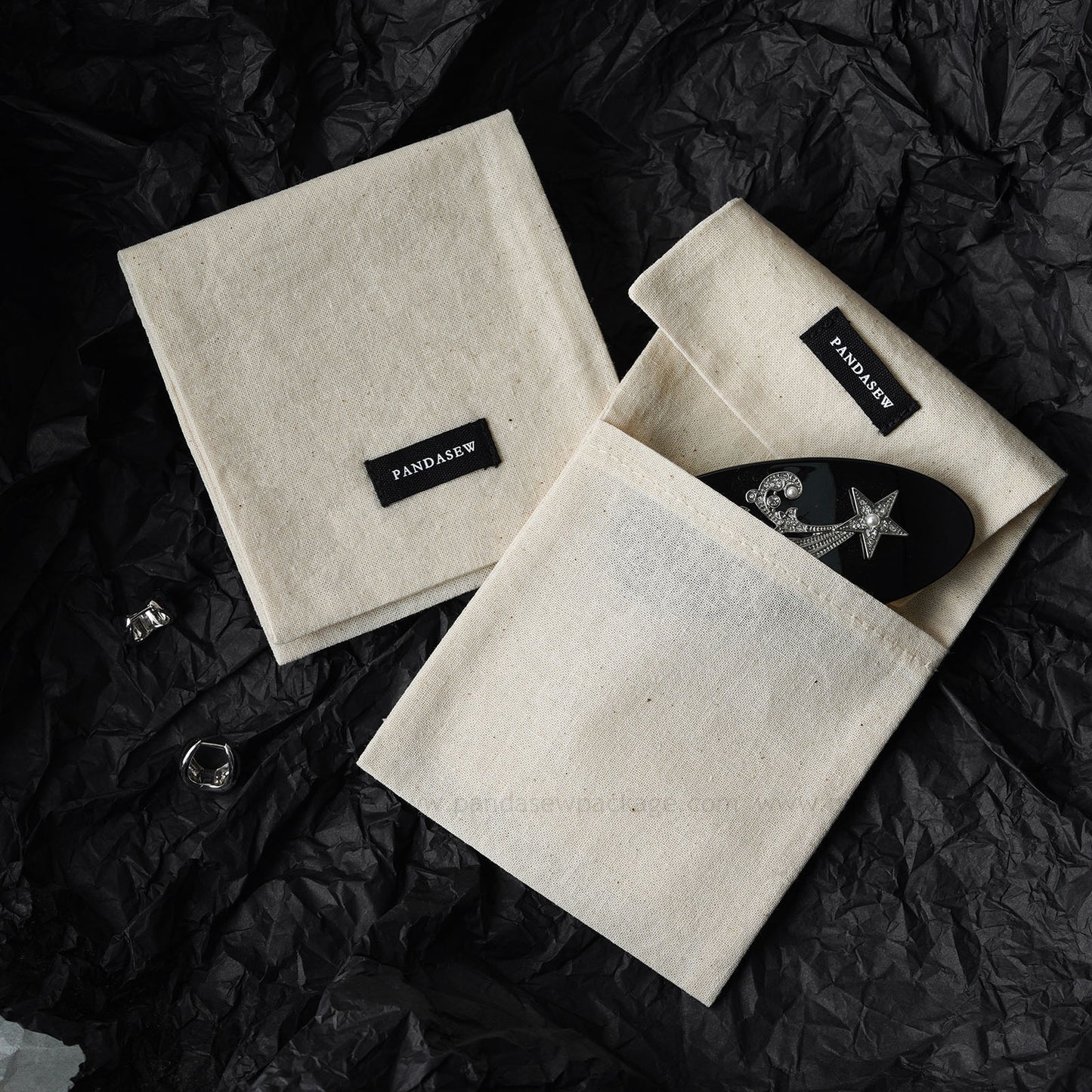 Handmade Pandasew Natural Cotton Jewelry Pouches Ideal for Protecting and Organizing, Star-themed Brooch Displayed