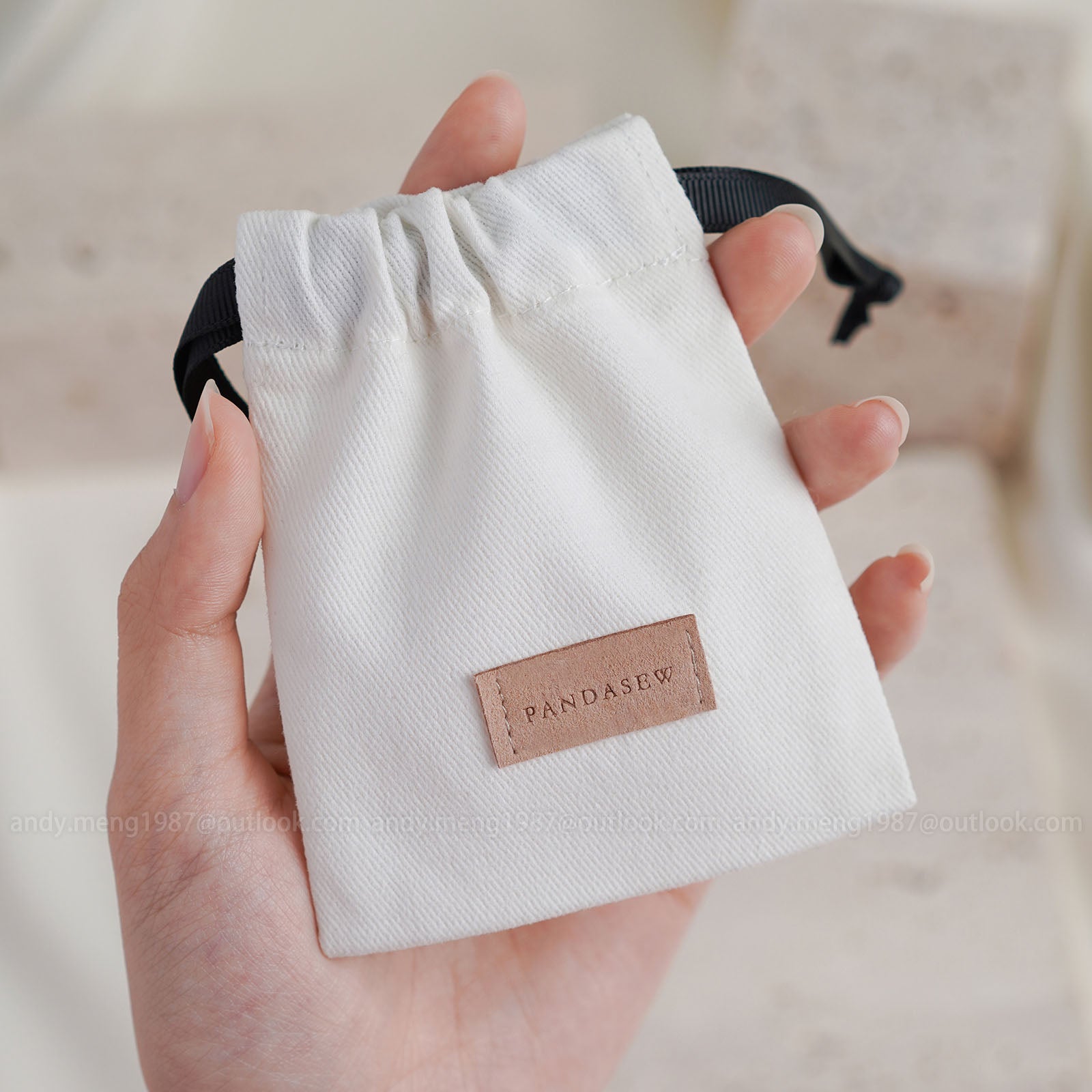 50pcs custom jewelry packaging pouch with label twill cotton bags  personalized logo with ribbon small pouches necklace bags earring pouch  TWI-112