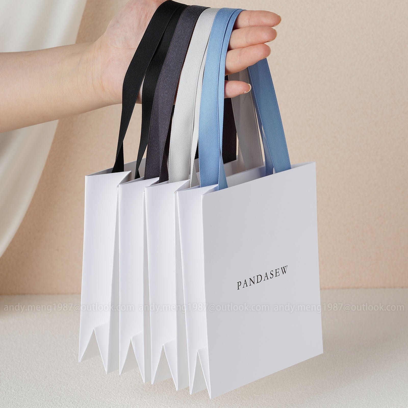 5x3x6 inches Paper bag custom jewelry package bag with bow & Logo personalized logo mini shopping Paper Bag