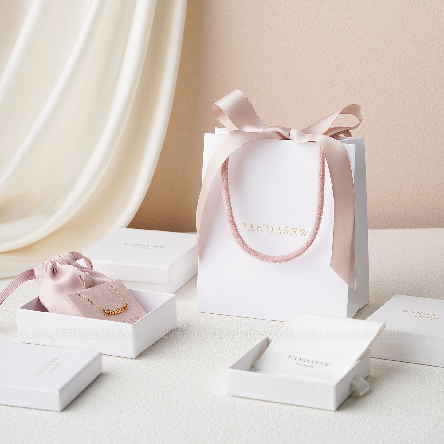 white paper bag with ribbon tote