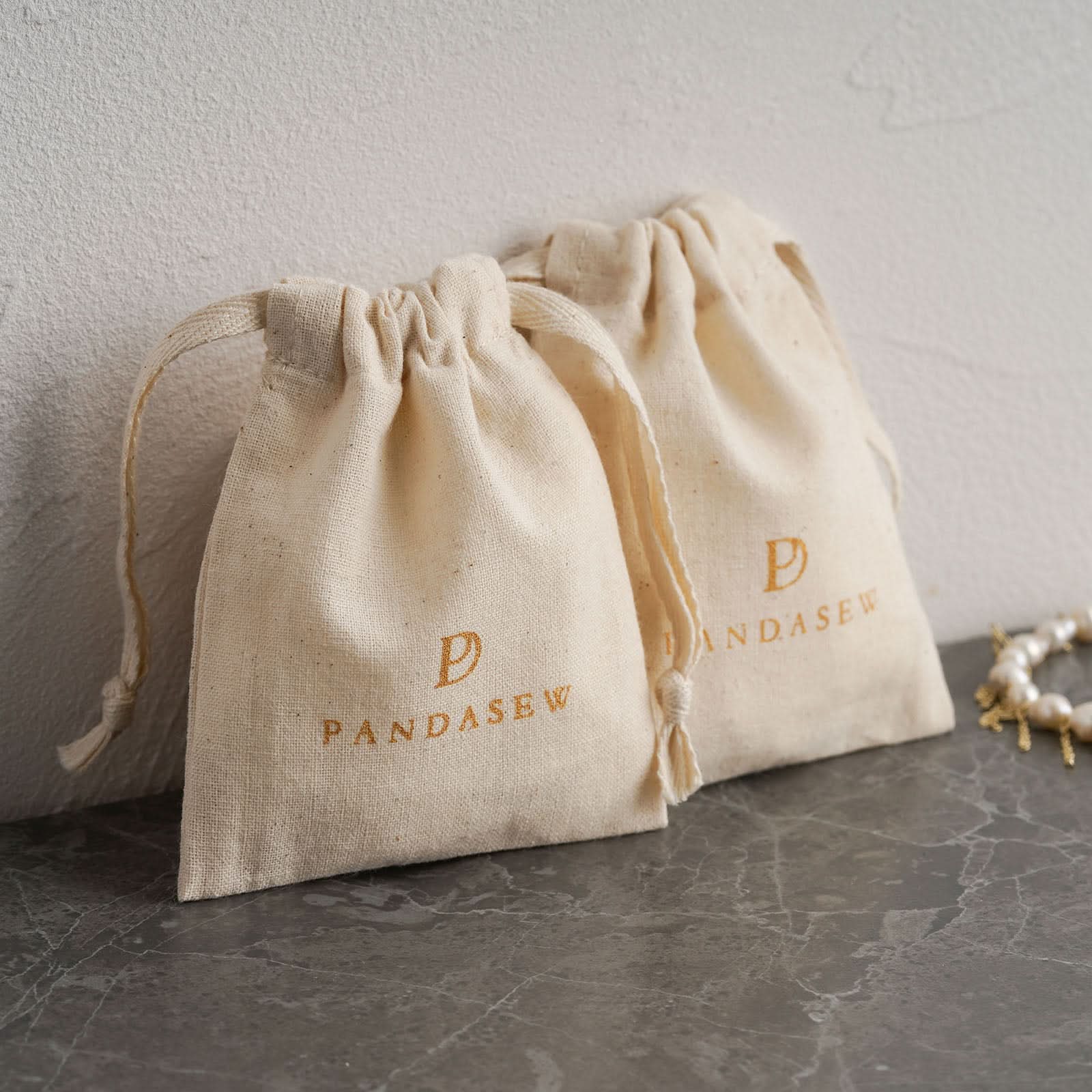 Beige Cotton Drawstring Bag Custom Logo Jewelry bags print logo