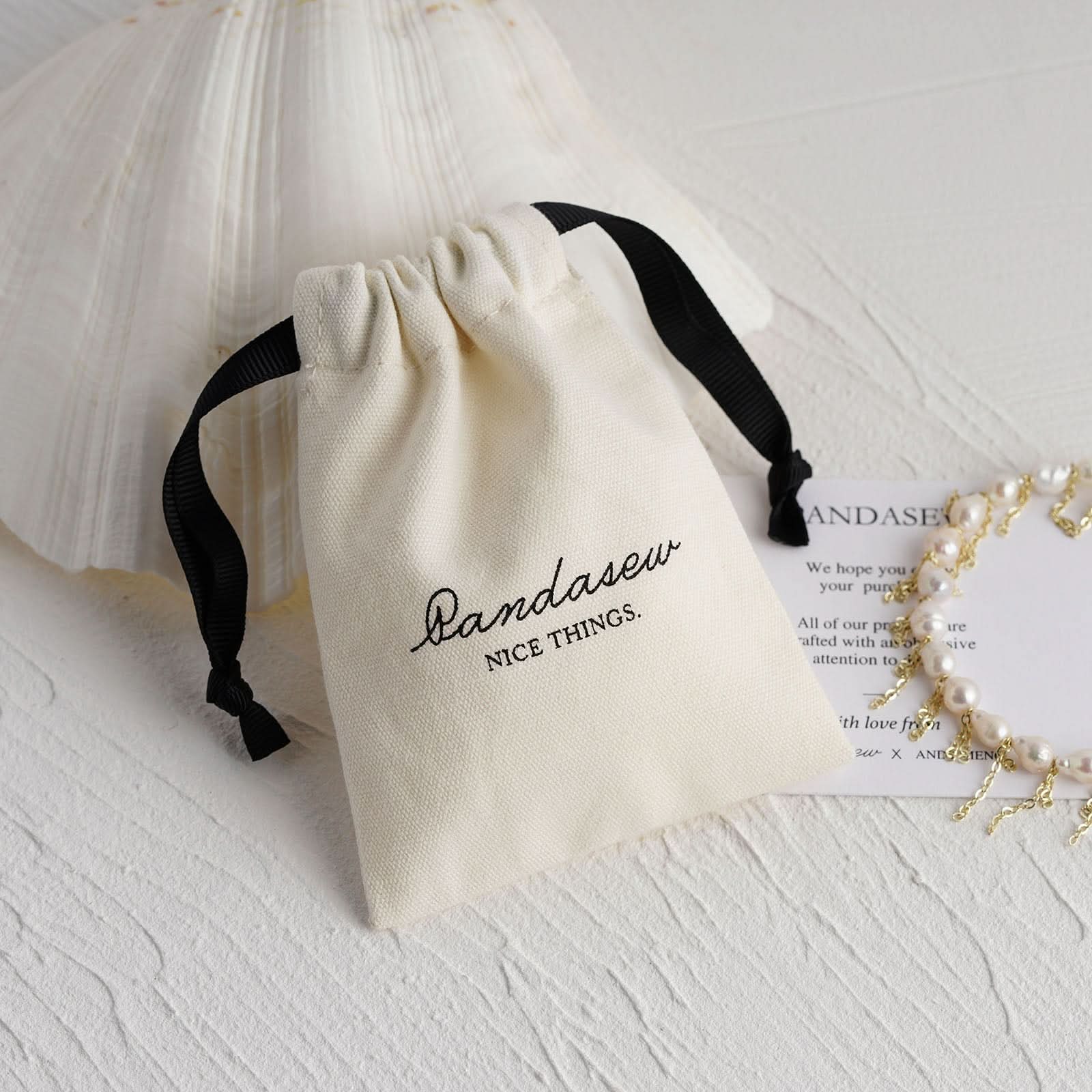 cotton canvas drawstring bags with black printed logo, pure cotton fabric bag