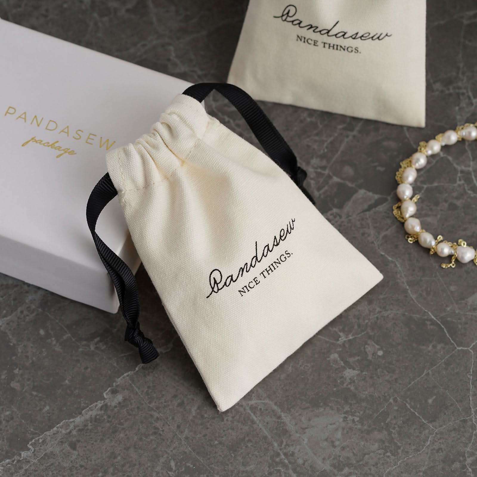 Cotton Canvas Jewelry Pouch drawstring canvas bag Custom Logo wedding favor pouch