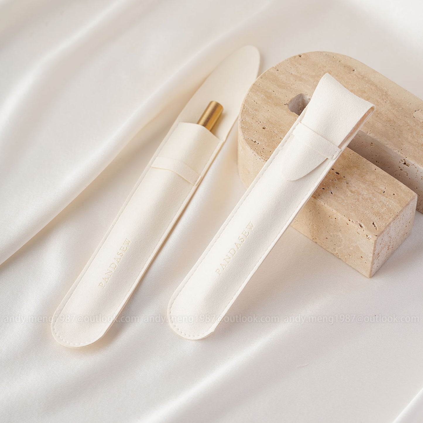 cream color pen pouch with logo customized