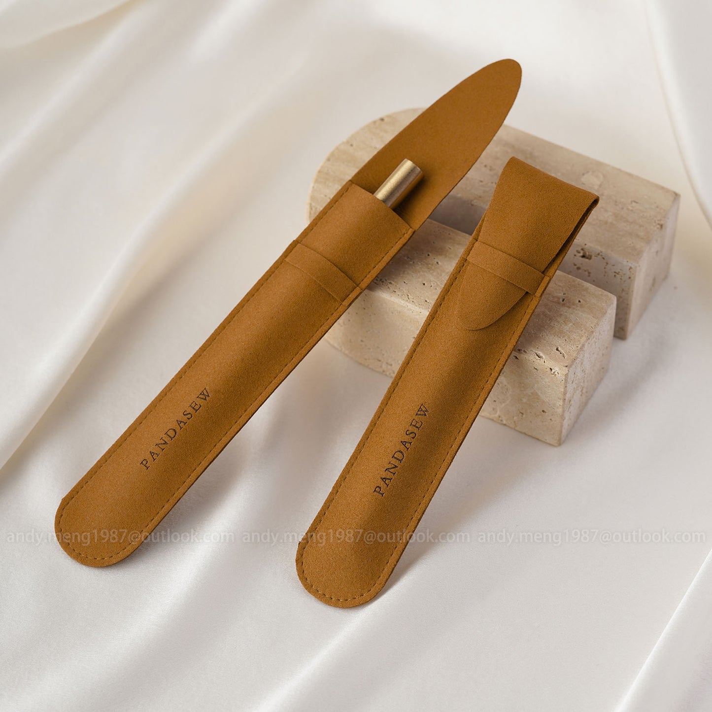 brown pen pouches engrave logo