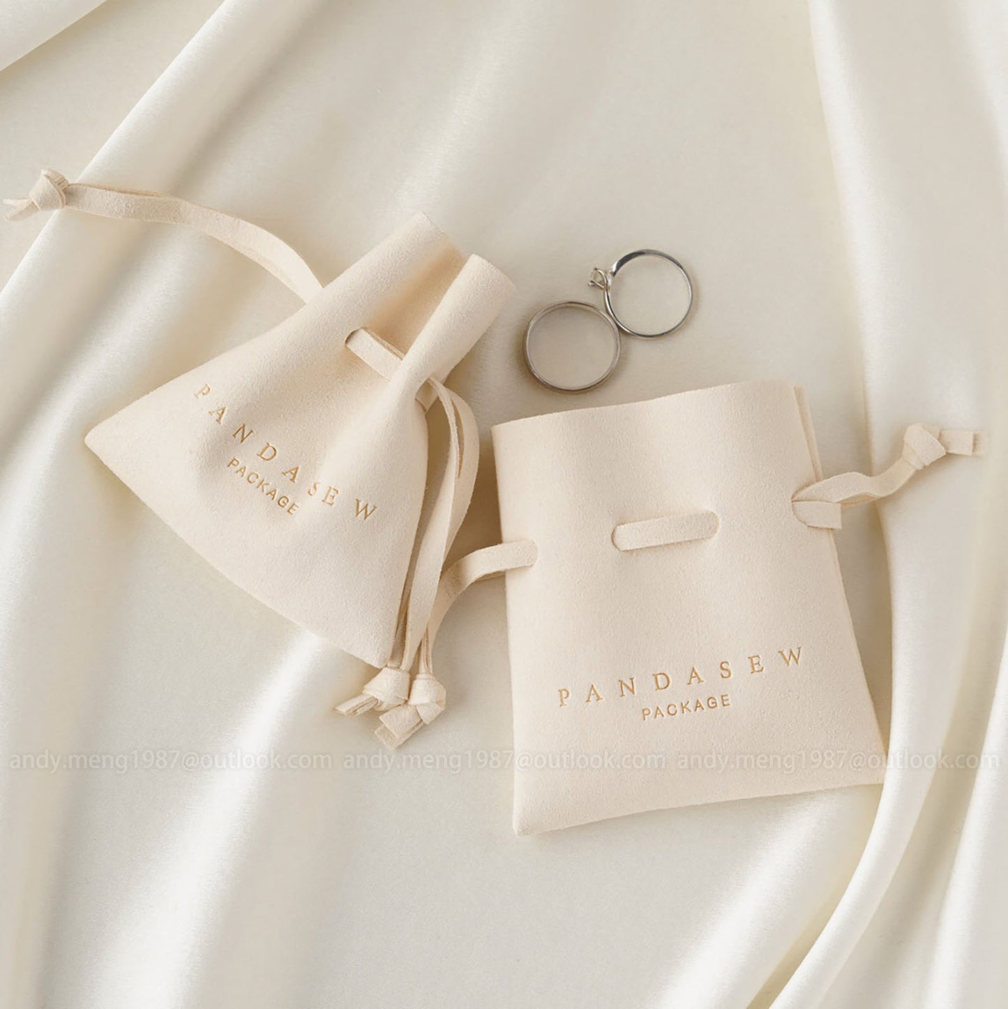 Beige jewelry pouch, drawstring bag with logo custom