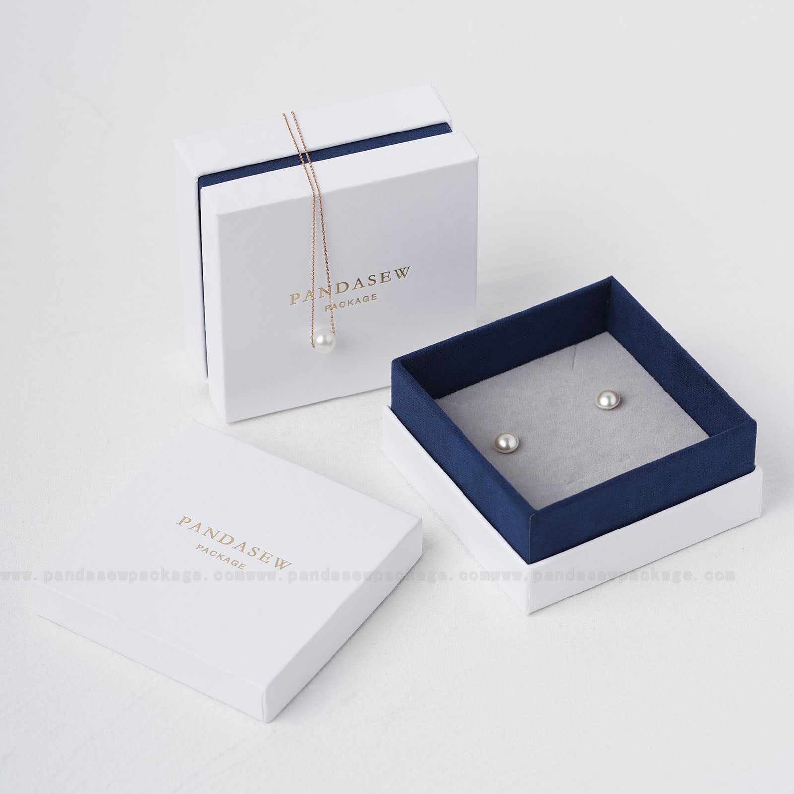 personalized luxury jewelry box in navy blue, texture outlook, high-end design package box