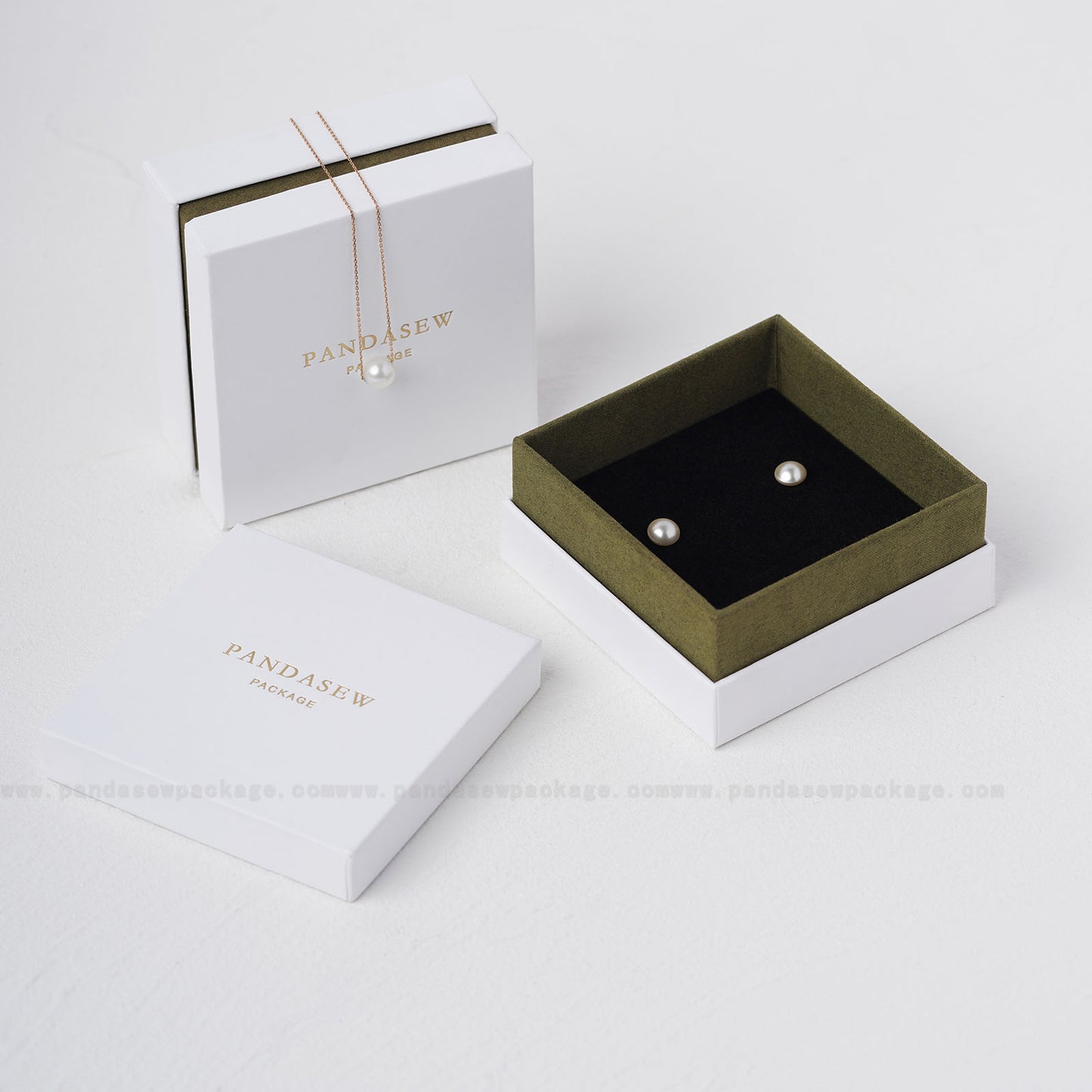 personalized luxury jewelry box in olive green, texture outlook, high-end design package box