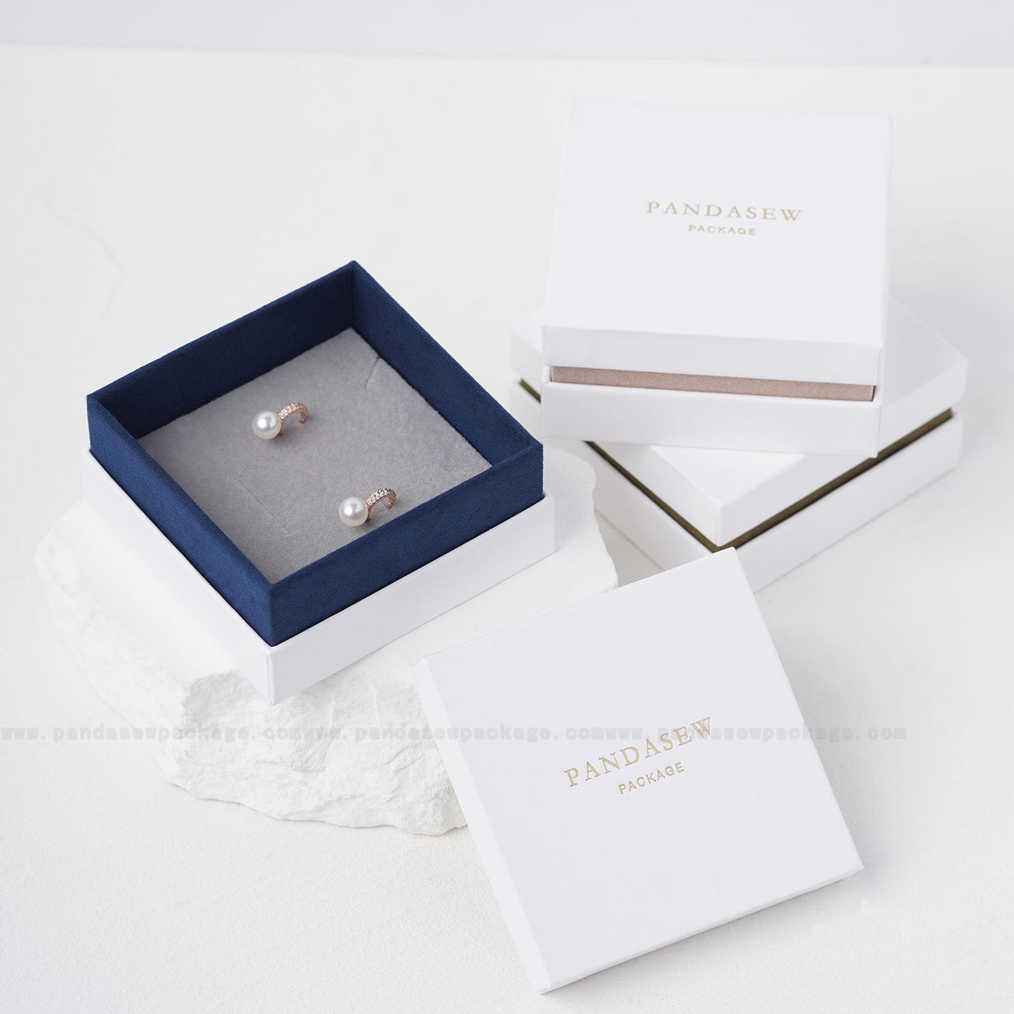 personalized luxury jewelry box in navy blue, texture outlook, high-end design package box