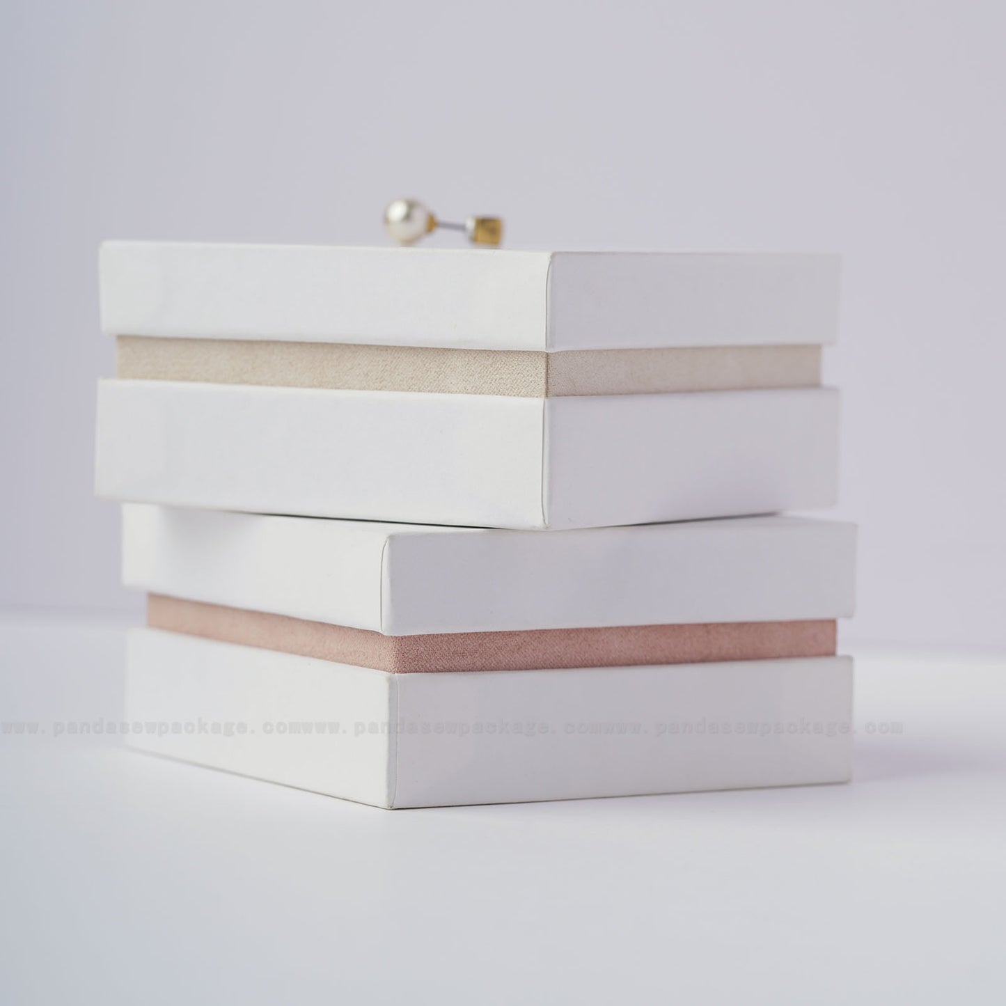 white jewelry box custom logo, texture velvet inside box