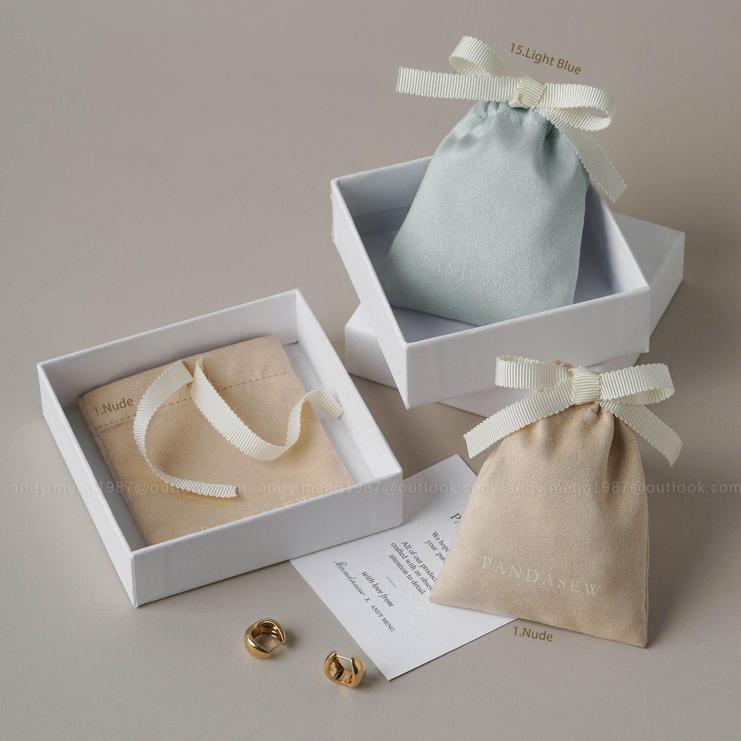 Handmade Pandasew pouches, perfect for packaging jewelry