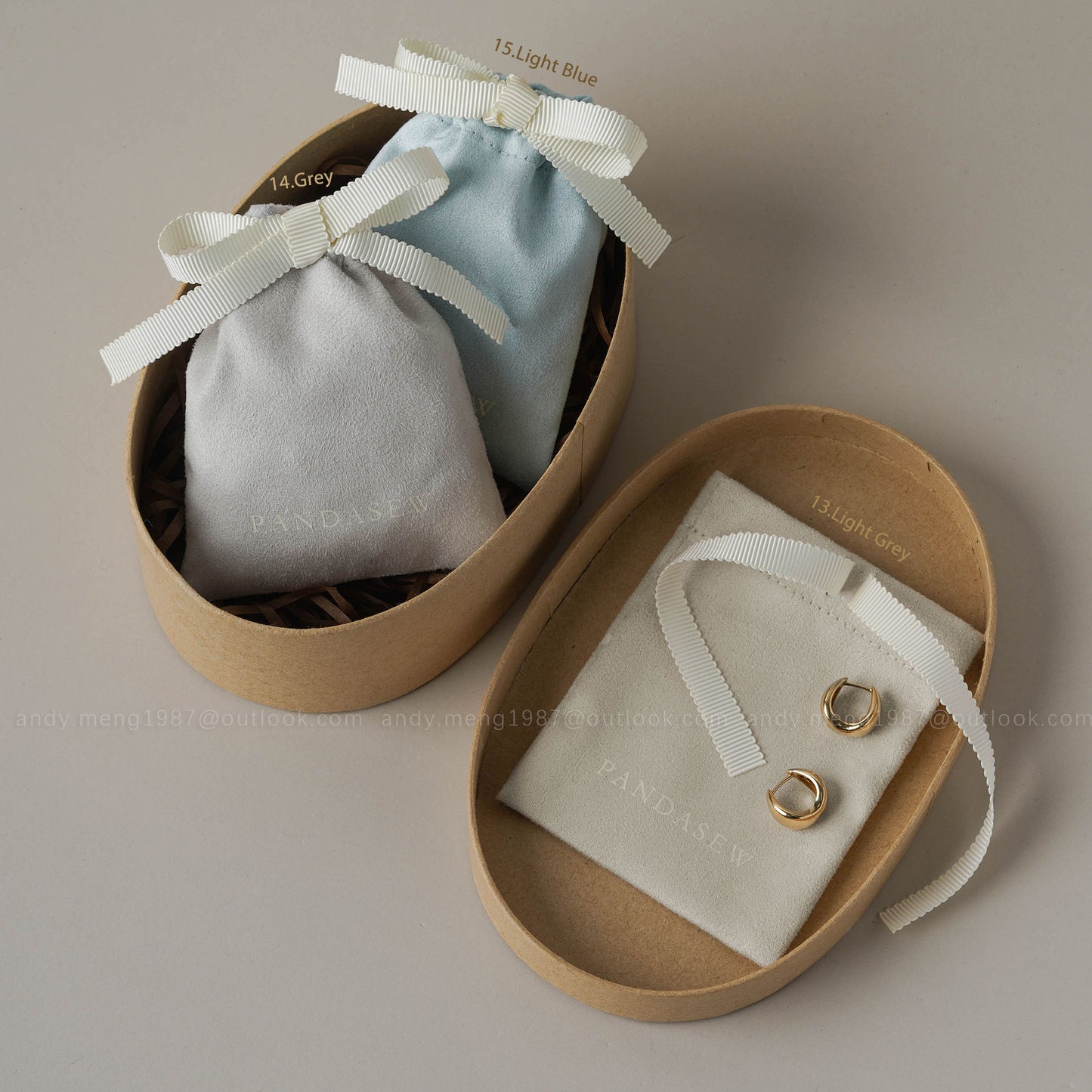 Handmade Pandasew pouches, perfect for packaging jewelry