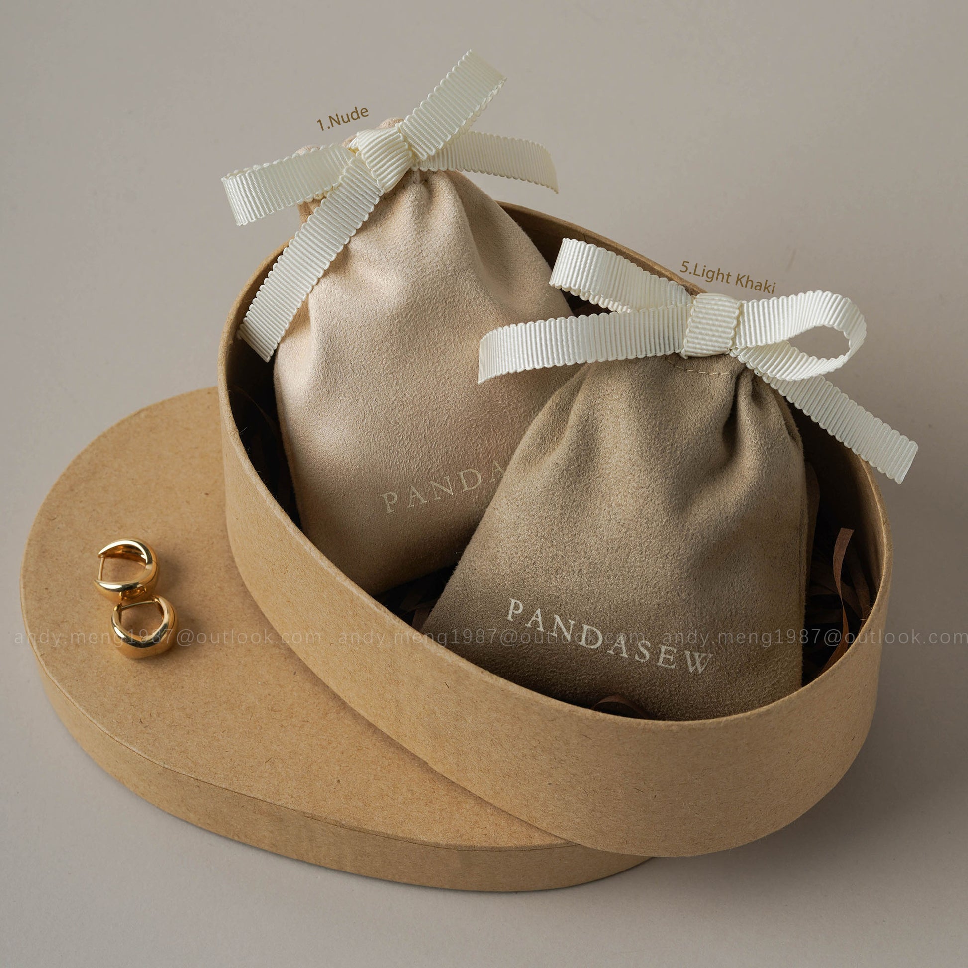 personalized packaging bag, organizer pouch in brown and nude