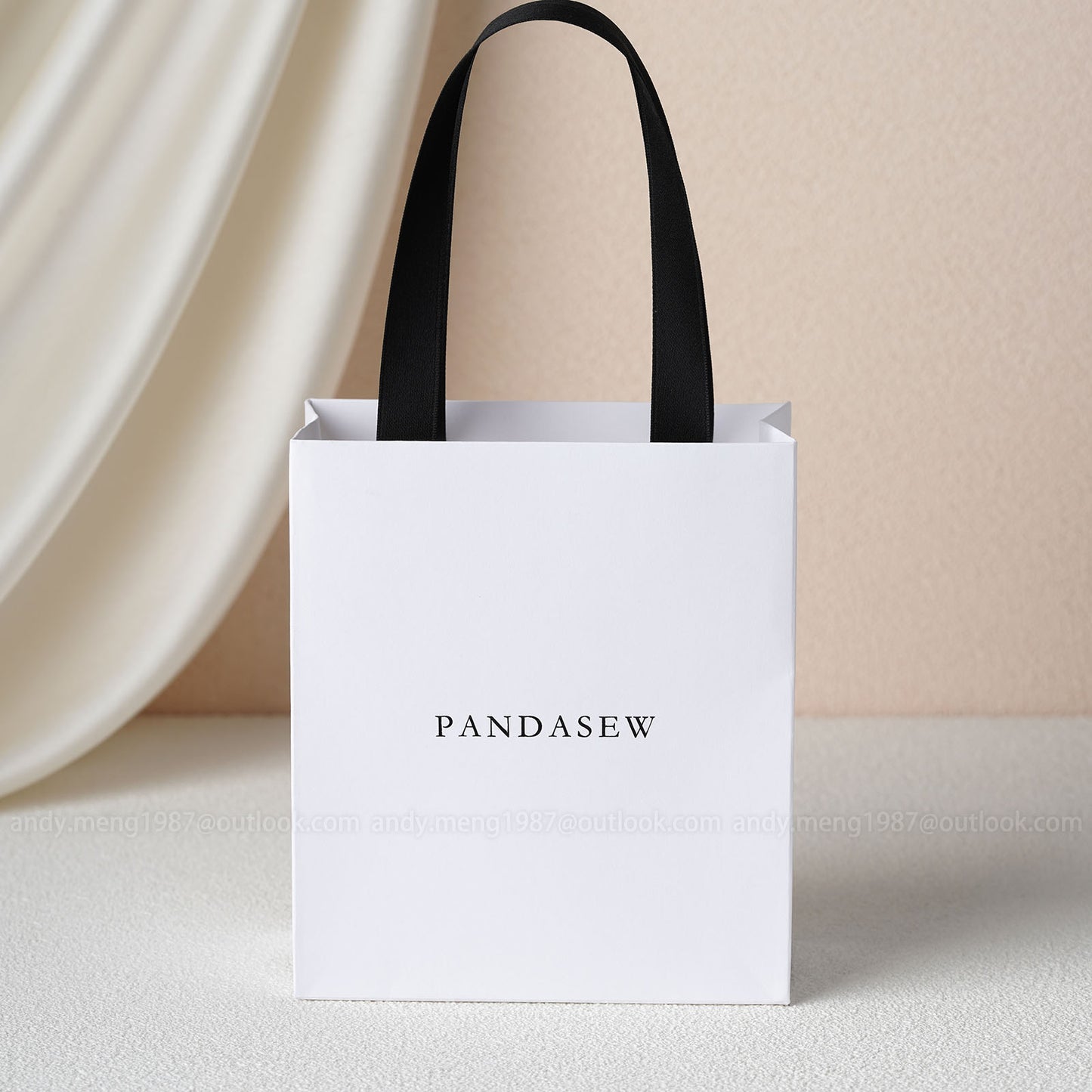 white paper bag with black tote custom black logo