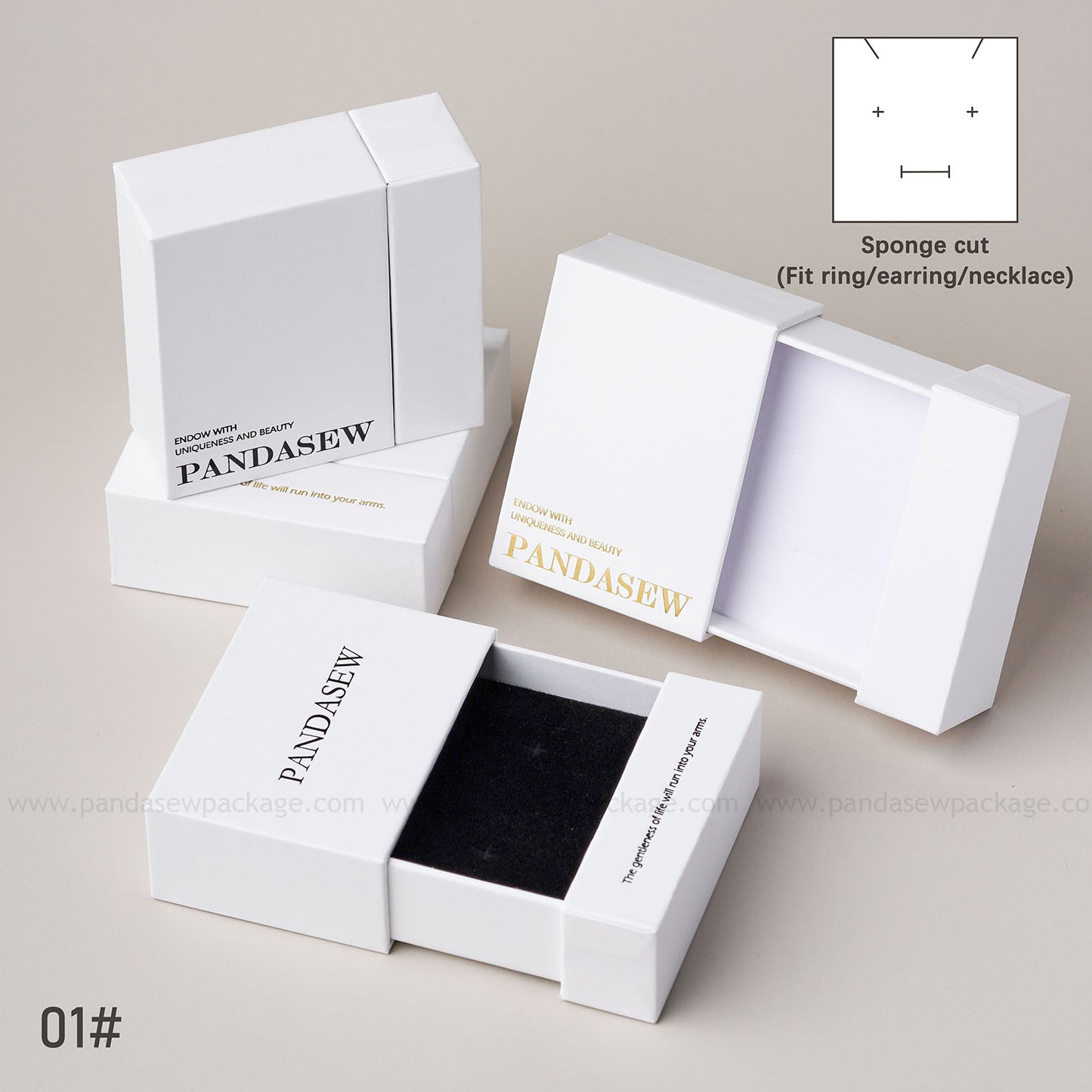 50pcs 9x9x3.5cm jewelry packaging custom jewellery box print logo, chic drawer box for necklace ring, Pandasew high texture cardboard box BX-150