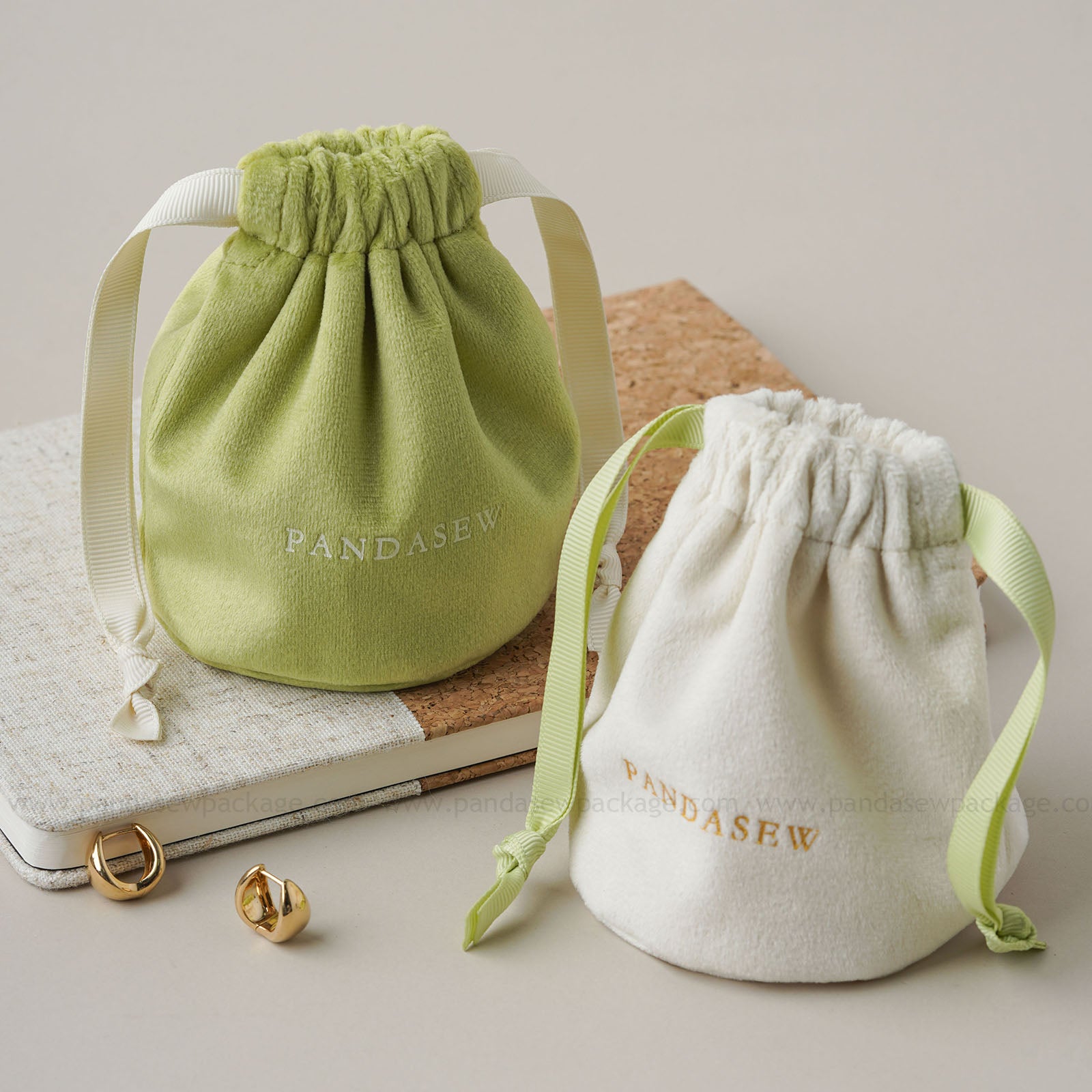 Velvet drawstring gift bags Custom logo print for brand - matching packaging