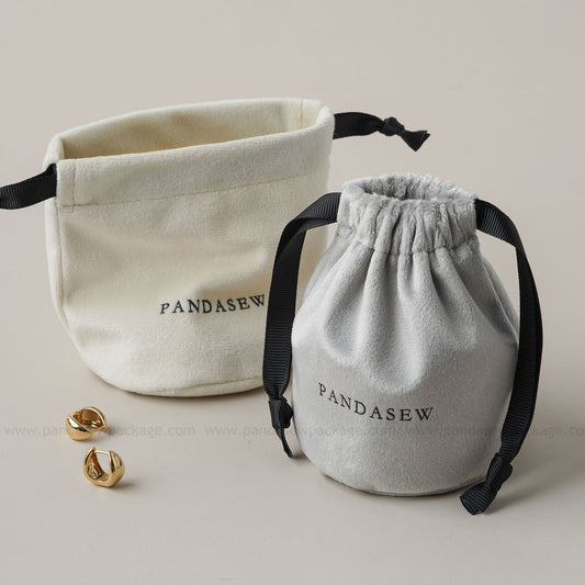 Velvet drawstring jewelry pouches custom logo print. Small gift bag for earrings/necklaces