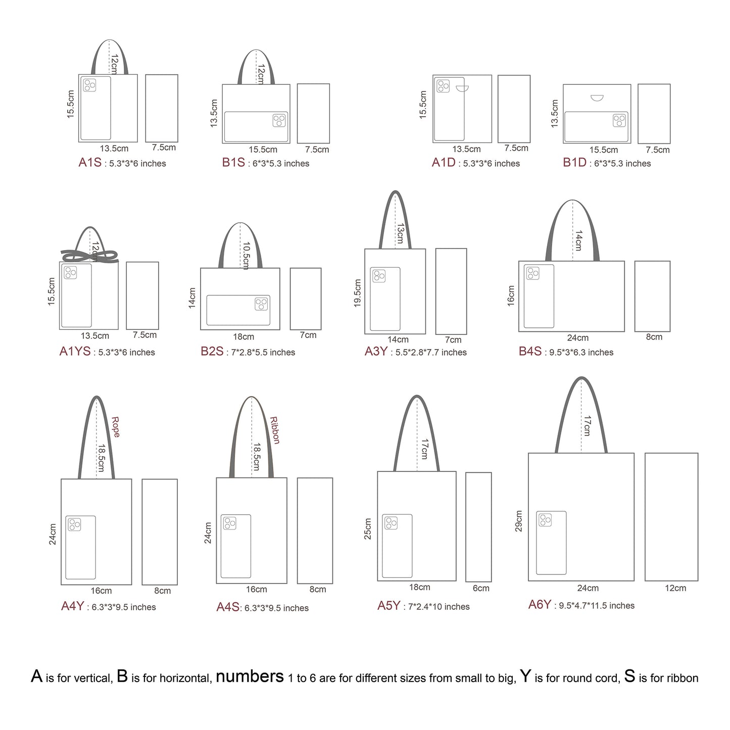 paper gift bags sizes