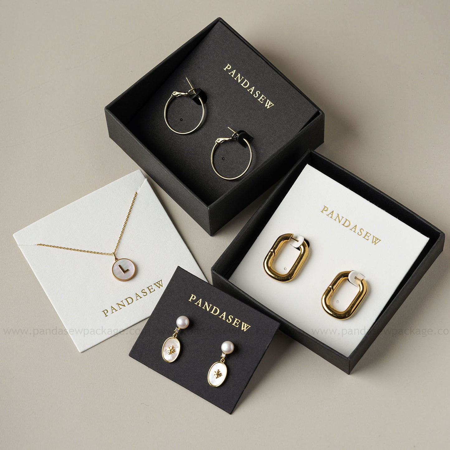 Pandasew earring cards deboss gold logo