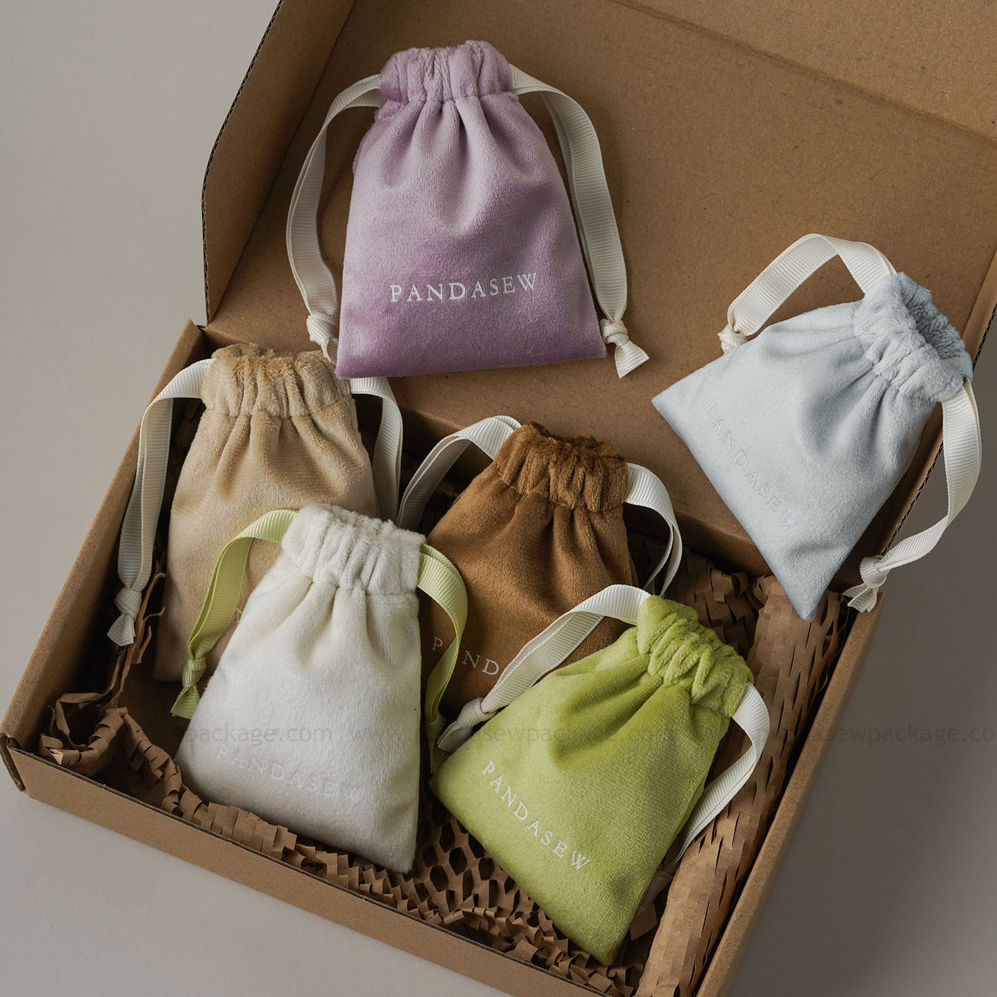 Velvet drawstring gift bags Custom logo print for brand - matching packaging