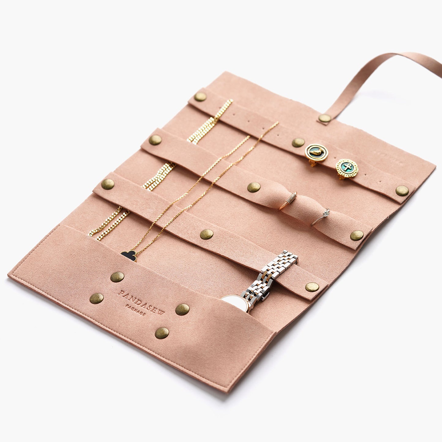 Microfiber jewelry travel pouch travel case with deboss logo jewelry roll 1.4mm thick material