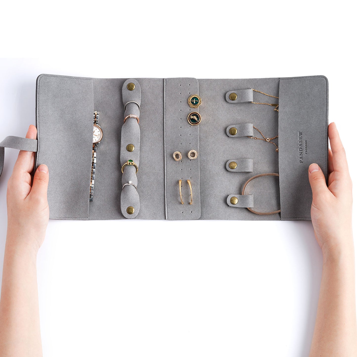 Microfiber jewelry travel pouch travel case with deboss logo jewelry roll 1.4mm thick material