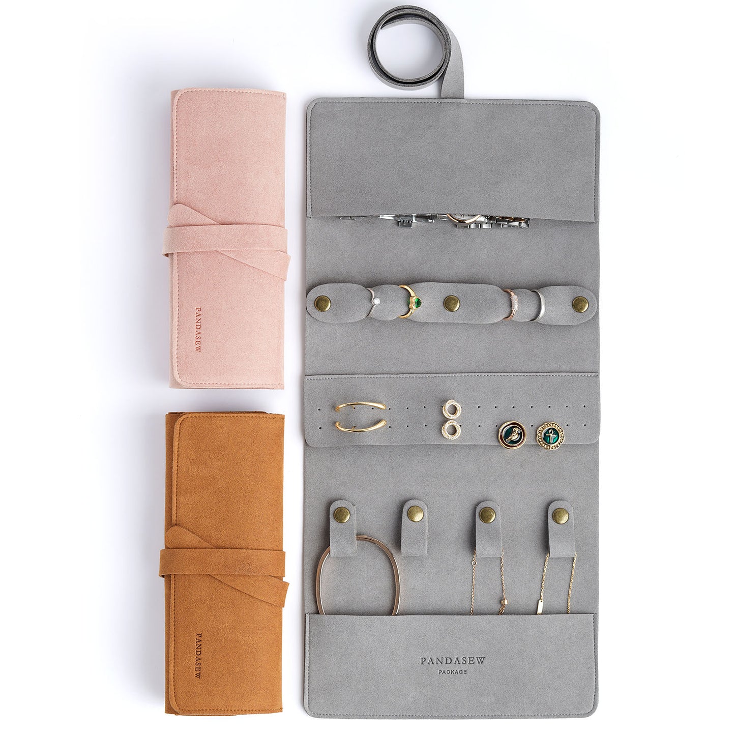 38*18cm Microfiber jewelry travel pouch travel case jewelry roll custom logo 1.4mm thick materia